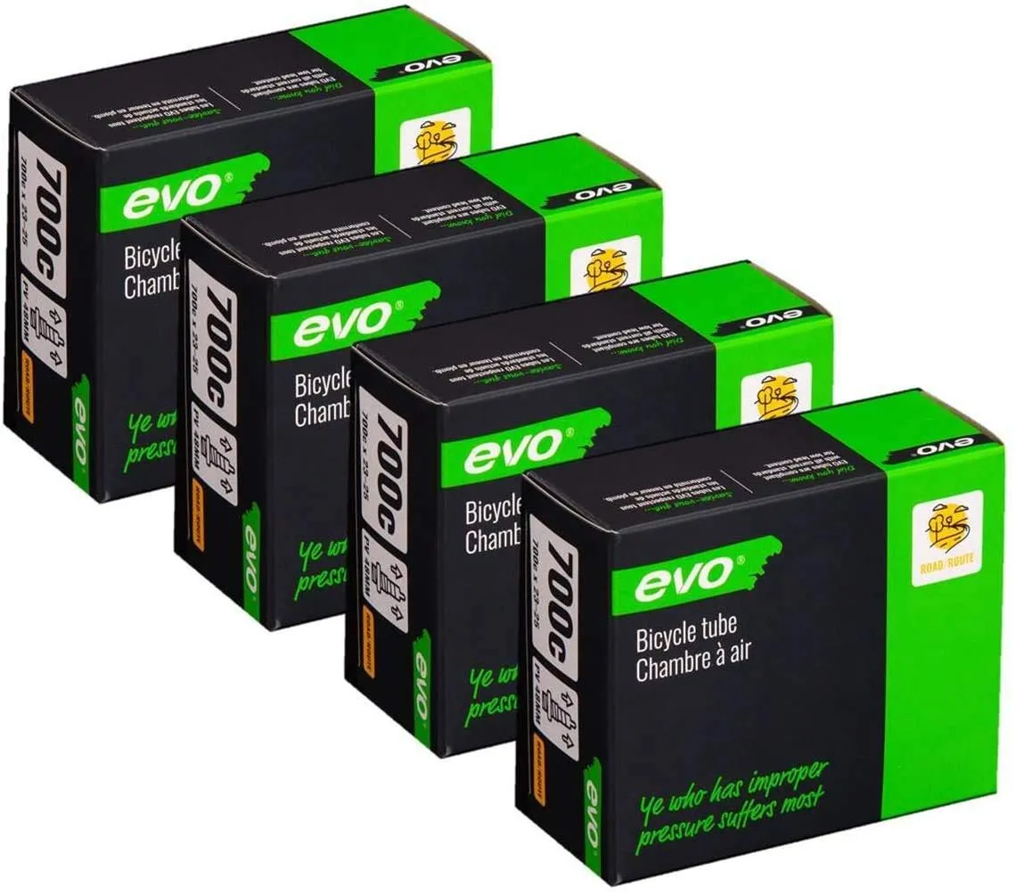 EVO Bike Tube Bundle 700x23-25c 60mm Presta RVC - 4 Pack of Durable Replacement Tubes