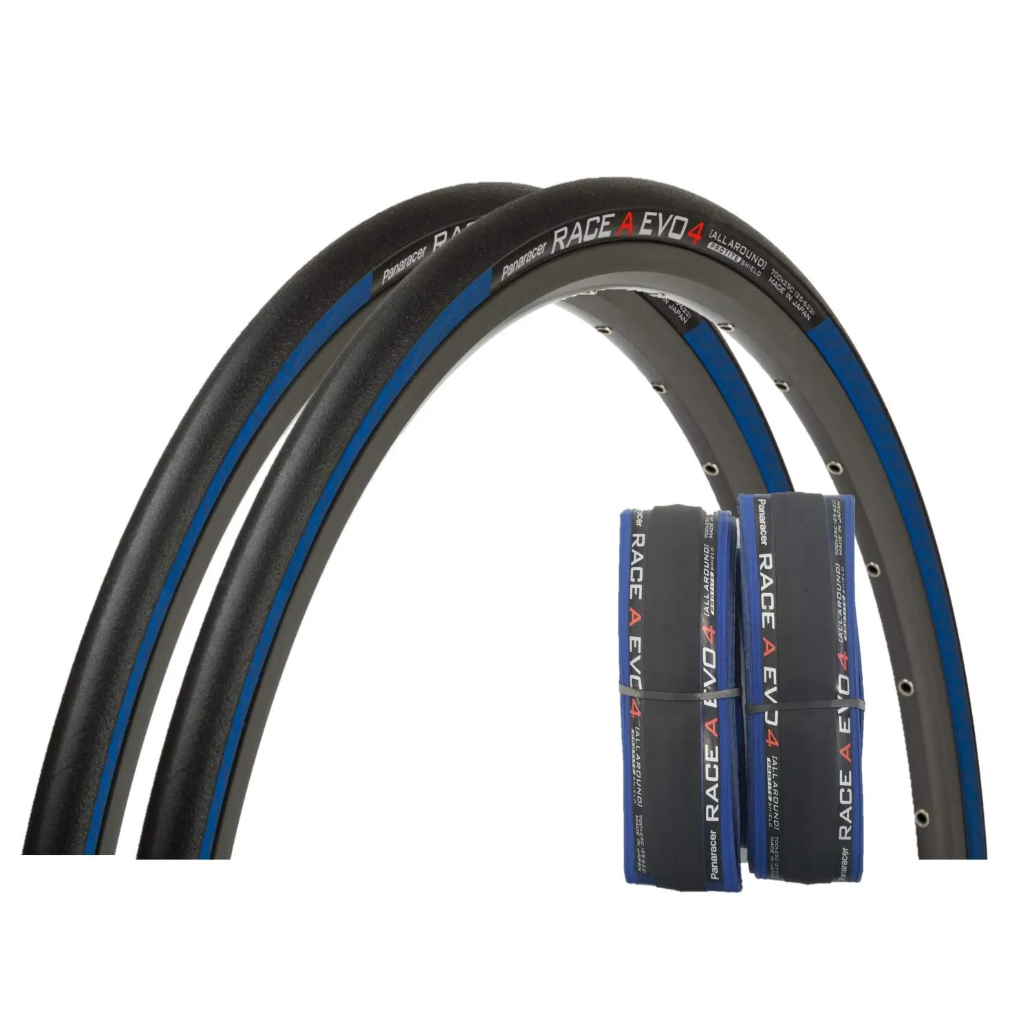 F725-RCA Evo 4 Clincher Tire, 700 x 25C, Black/Blue, Ideal for Road Bikes & Touring