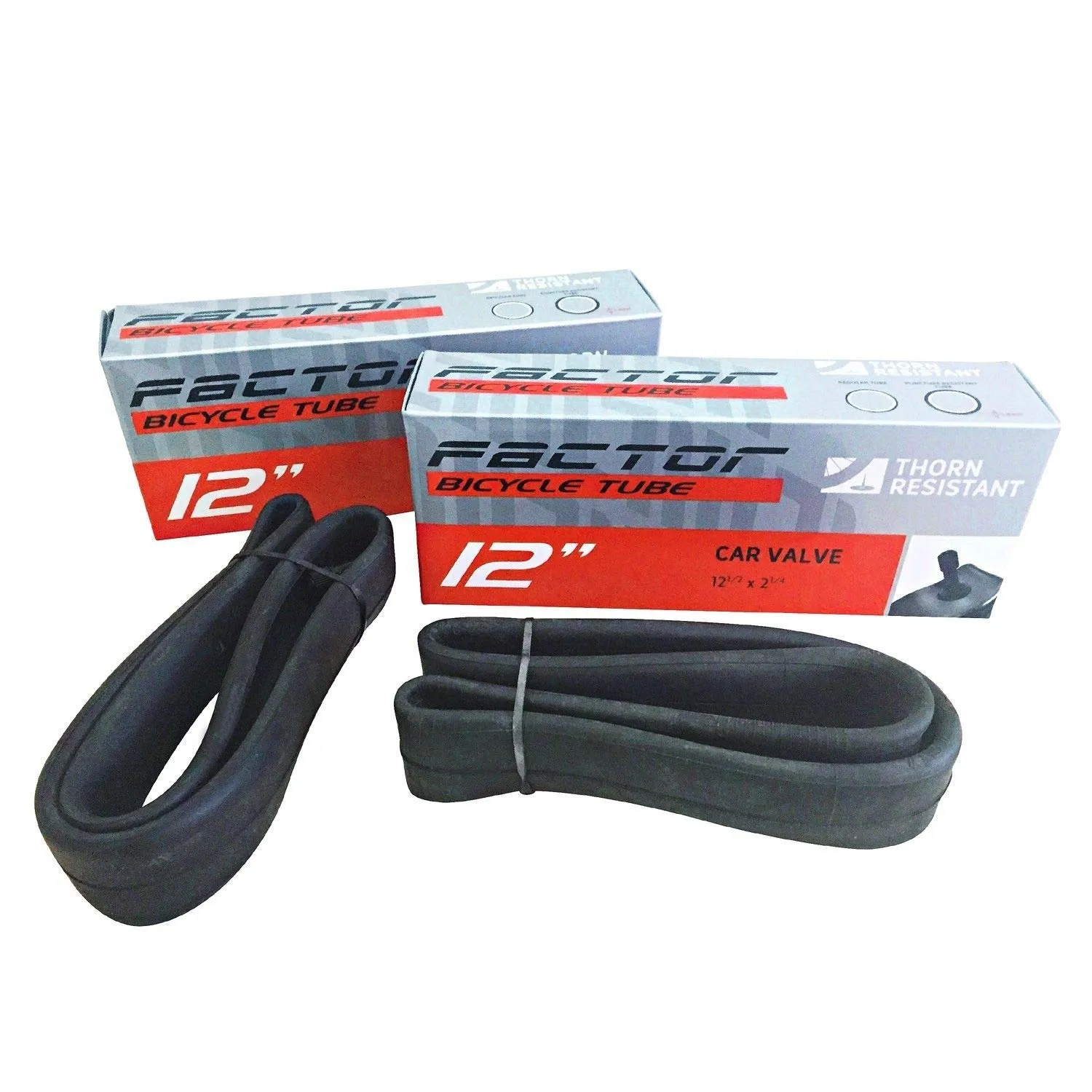 Factor 12-1/2 x 2-1/4 Thorn Resistant Bicycle Tubes with Schrader Valve - Heavy Duty 2 Pack