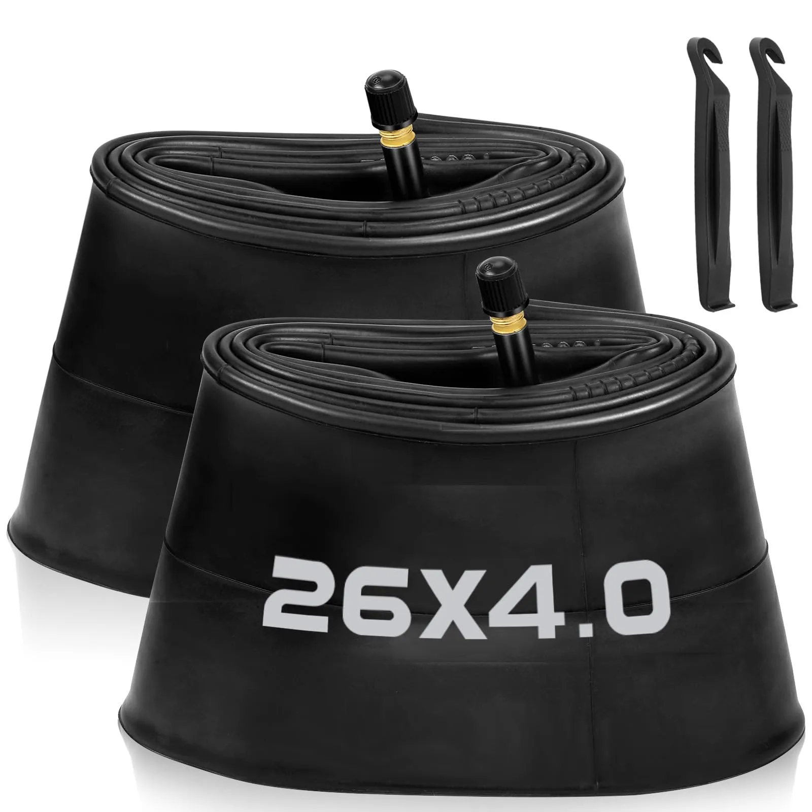 Fat Bike Tube 2/4 Pack 20x4 26x4.0 Butyl Rubber with AV 32mm Valve, Tire Levers Included