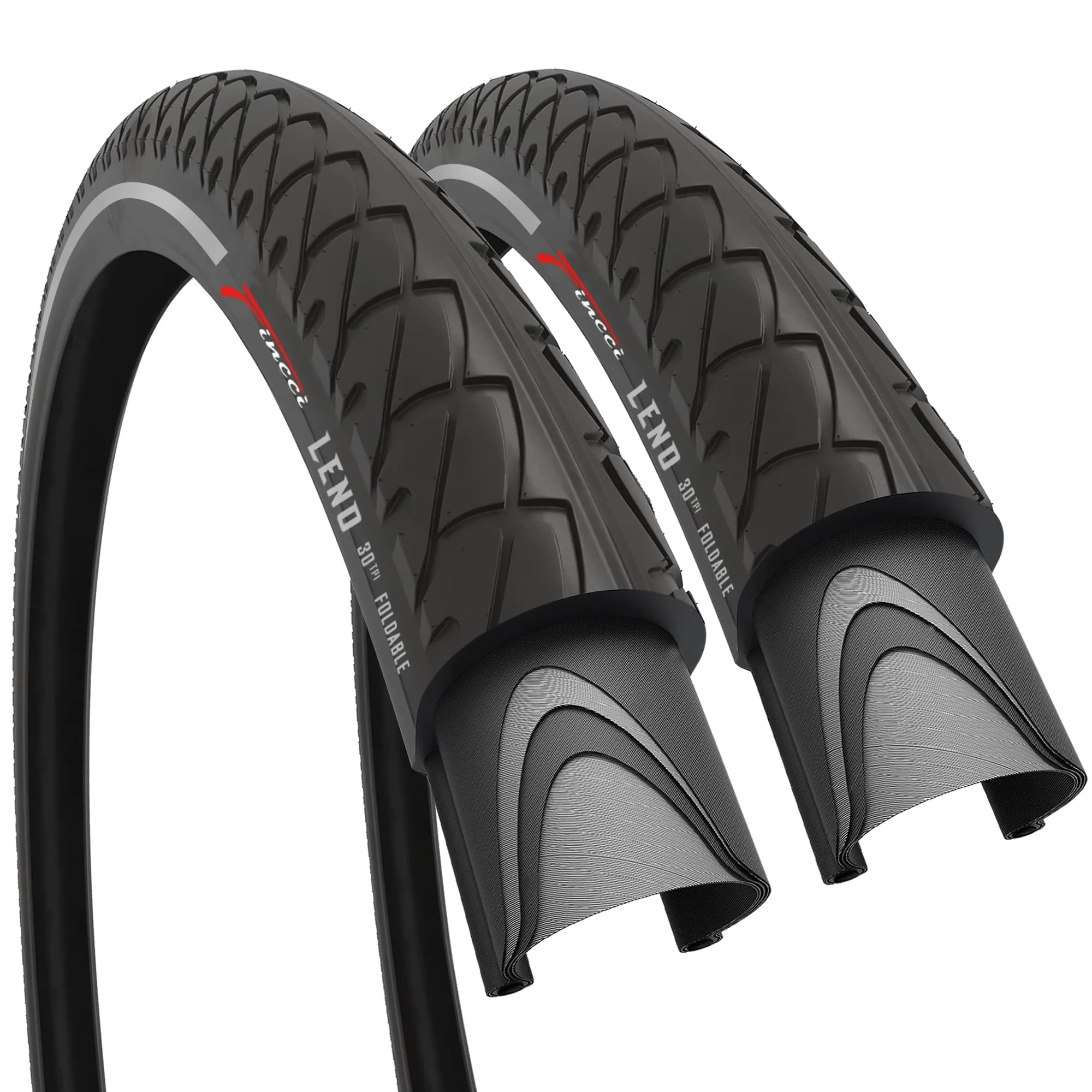 Fincci 26 Inch Foldable Slick Bike Tires - Pack of 2, Reflective, 30 TPI, 26 x 1.95 for MTB/Road