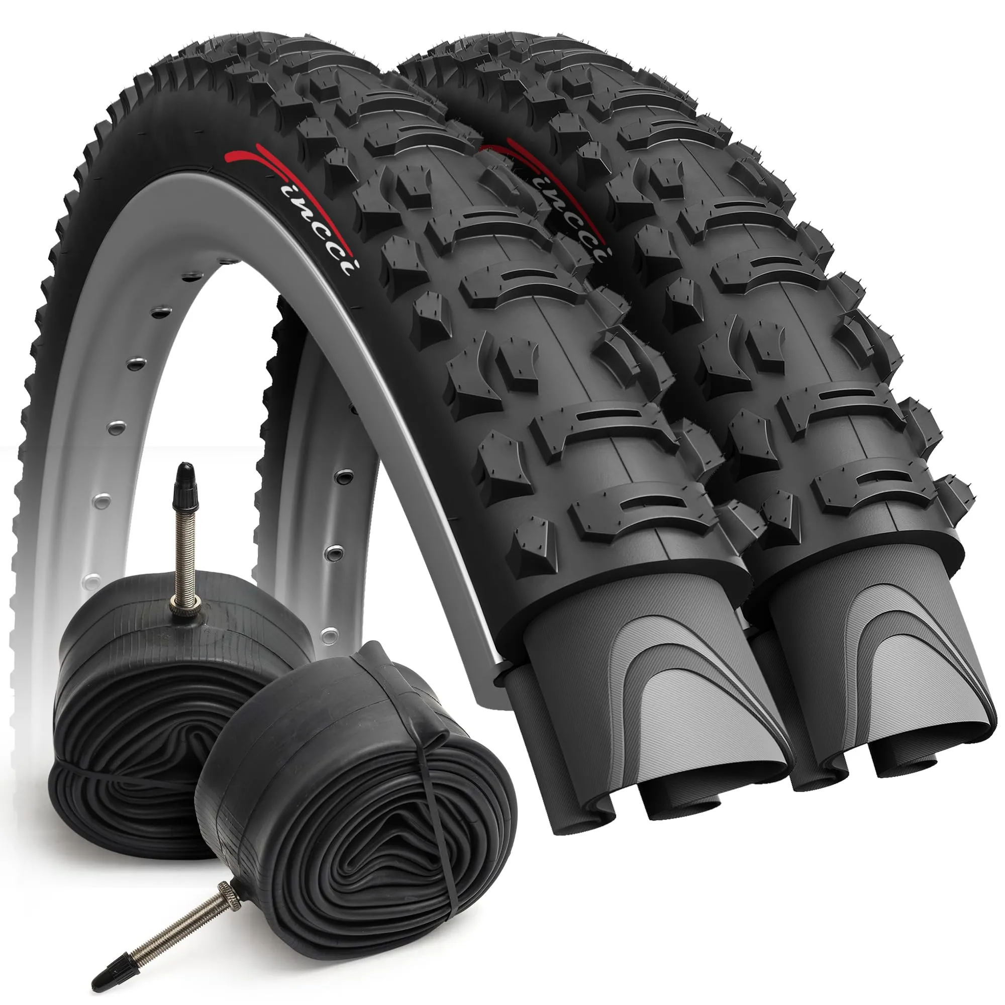 Fincci 26x1.95 Inch Foldable Tires with Presta Valve Tubes for Mountain & Hybrid Bikes - 2-Pack