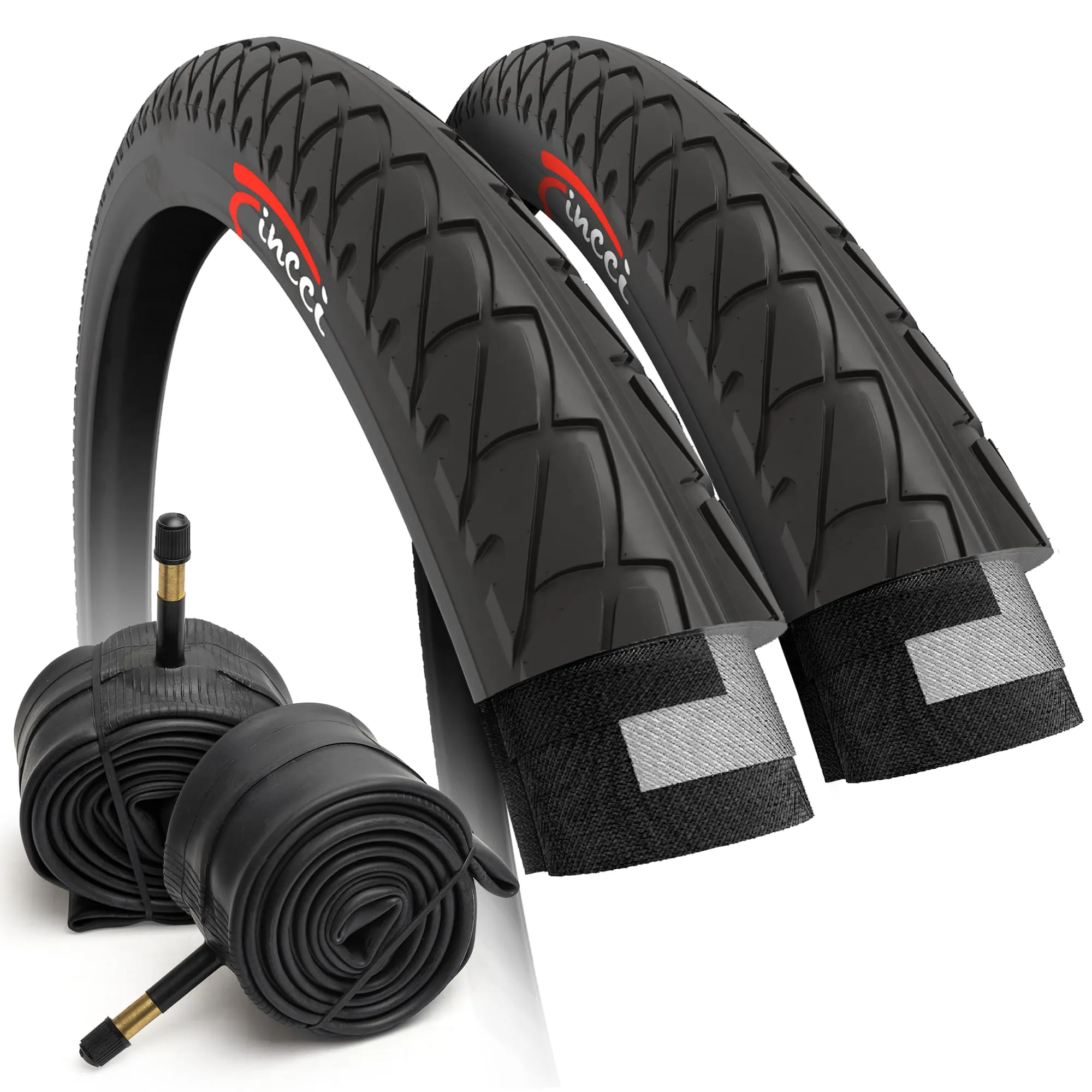 Fincci 26x2.125 Inch Slick Hybrid Bike Tires with Tubes - Fast Rolling, High Traction, Foldable