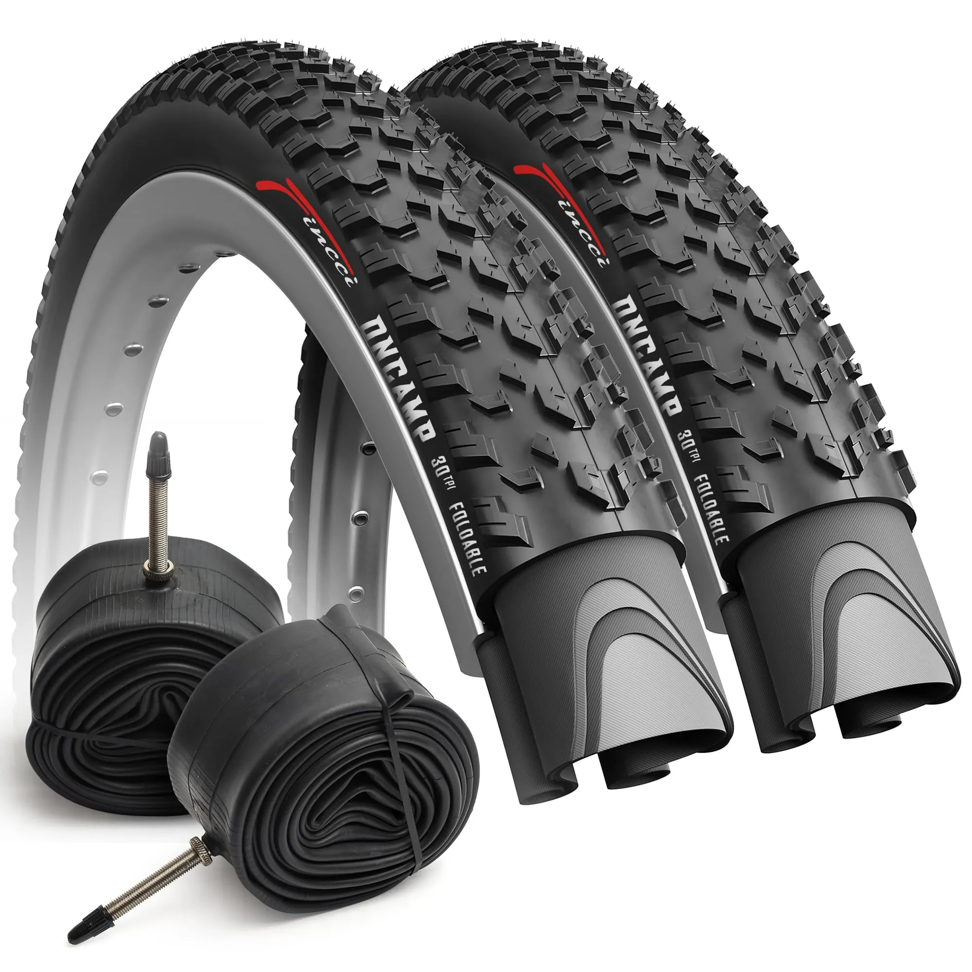 Fincci 27.5 x 2.10 Mountain Bike Tire Pack of 2 with Presta Tubes - Durable & Foldable for Offroad
