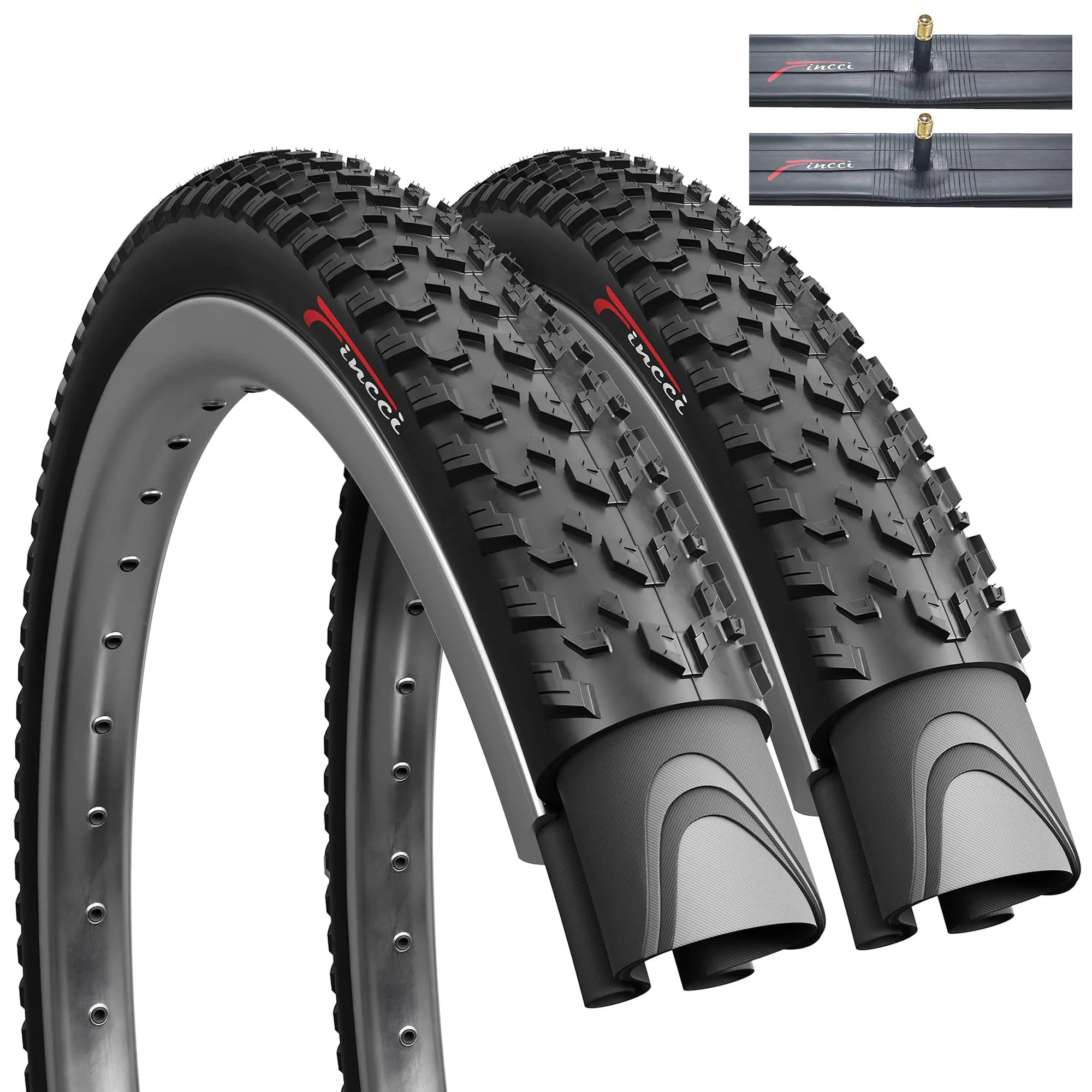 Fincci 27.5 x 2.10 Mountain Bike Tire Set with Schrader Valve Inner Tubes for Offroad Performance