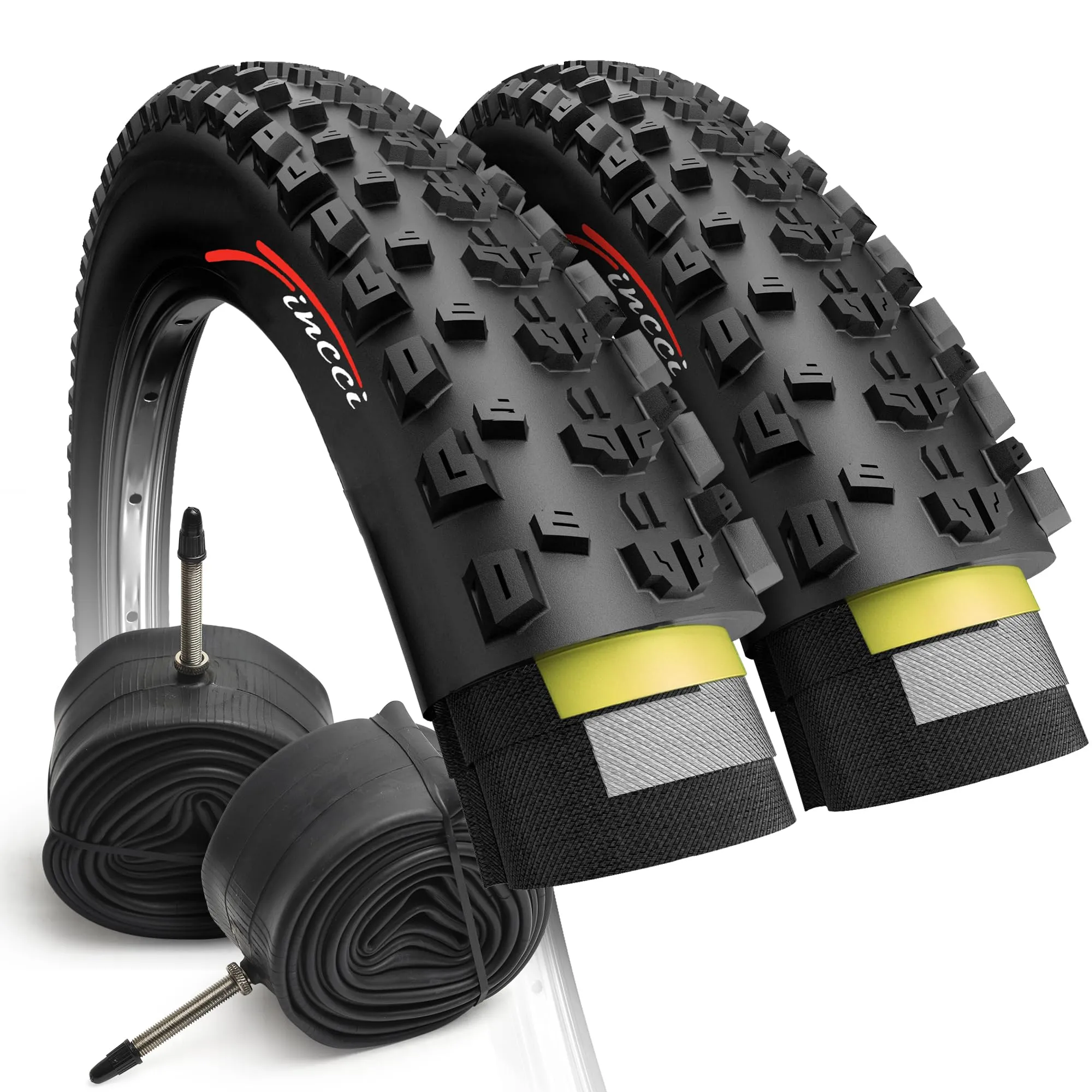 Fincci 27.5 x 2.25 Inch Mountain Bike Tires & 48mm Presta Valve Tubes for Enduro & Hybrid Bicycles