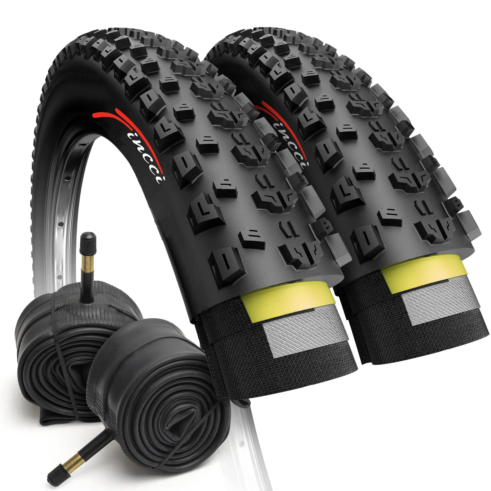 Fincci 27.5'x2.25' Mountain Bike Tire Set with Inner Tubes - Foldable, High Traction, Nylon Protection