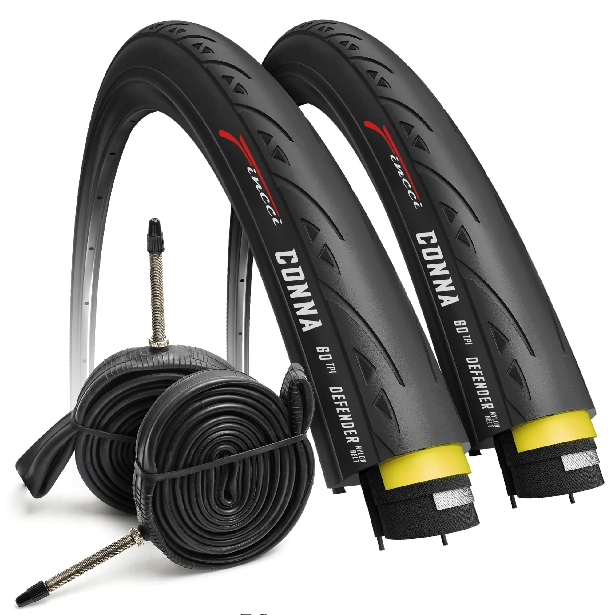 Fincci 700 x 23c Tires with Antipuncture Protection & Presta Valve Inner Tubes - Pack of 2