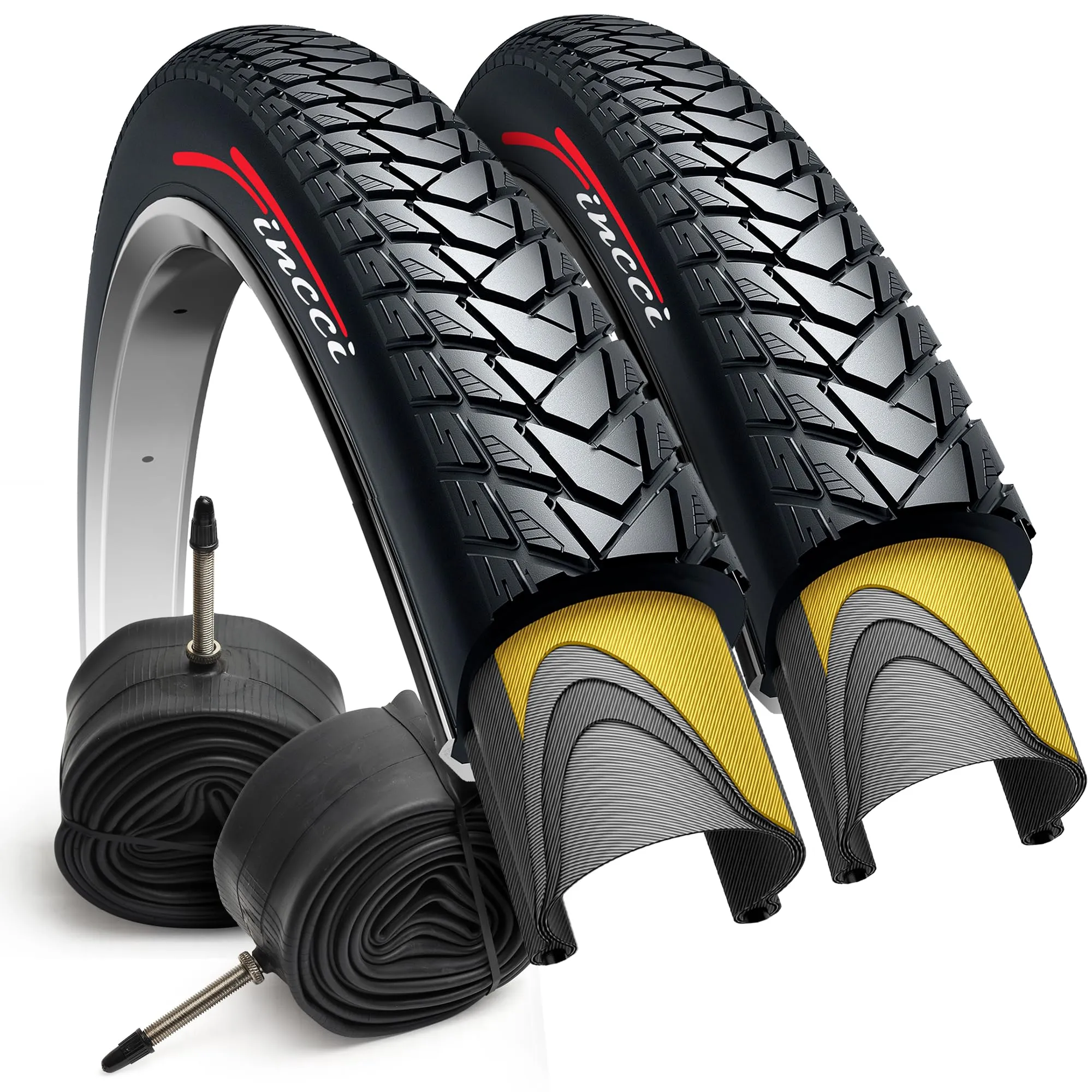 Fincci 700x35c Foldable City Commuter Tires with Nylon Protection & Presta Valve Tubes - Pack of 2