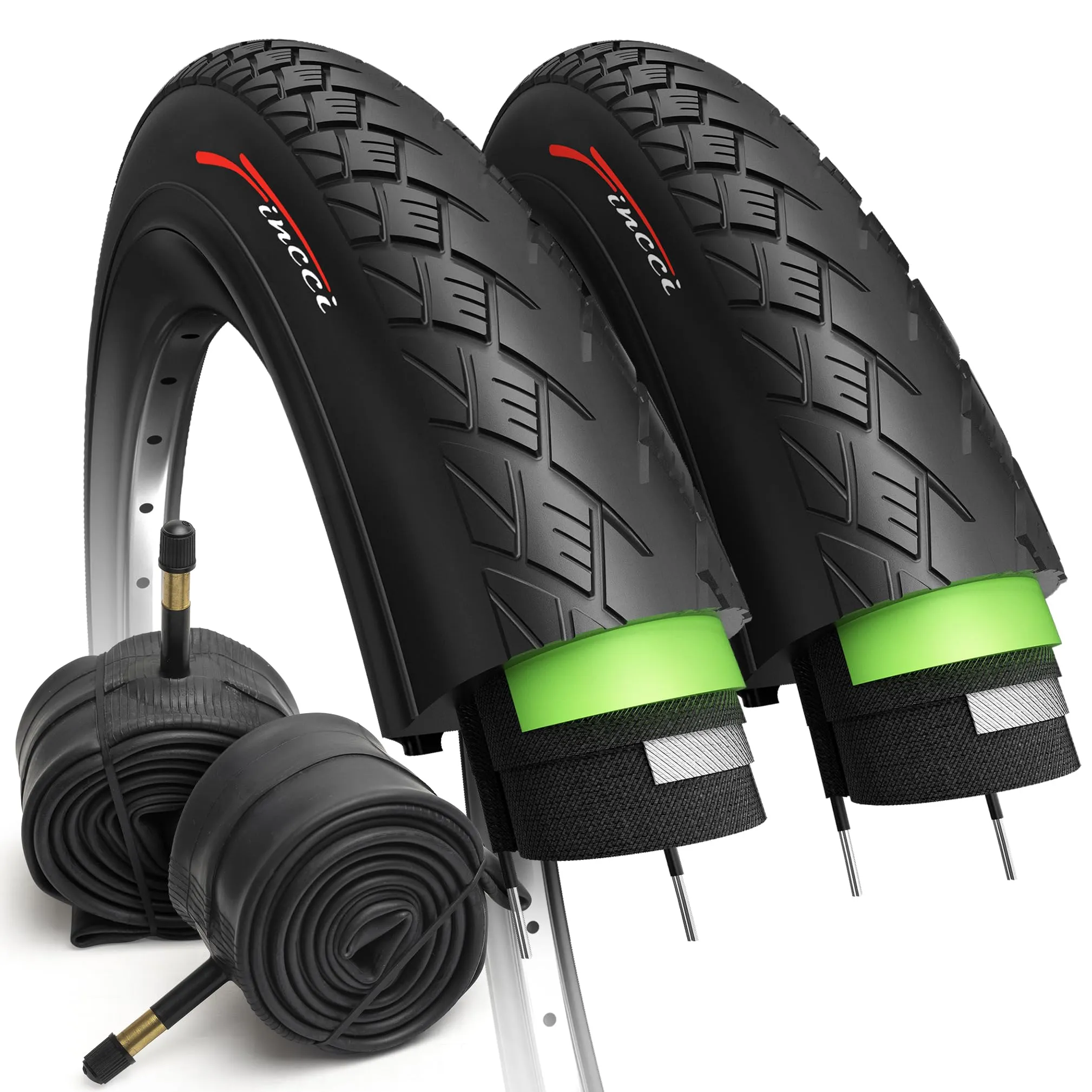 Fincci 700x38c Foldable Bike Tire Set with Antipuncture Protection & Schrader Valve Tubes