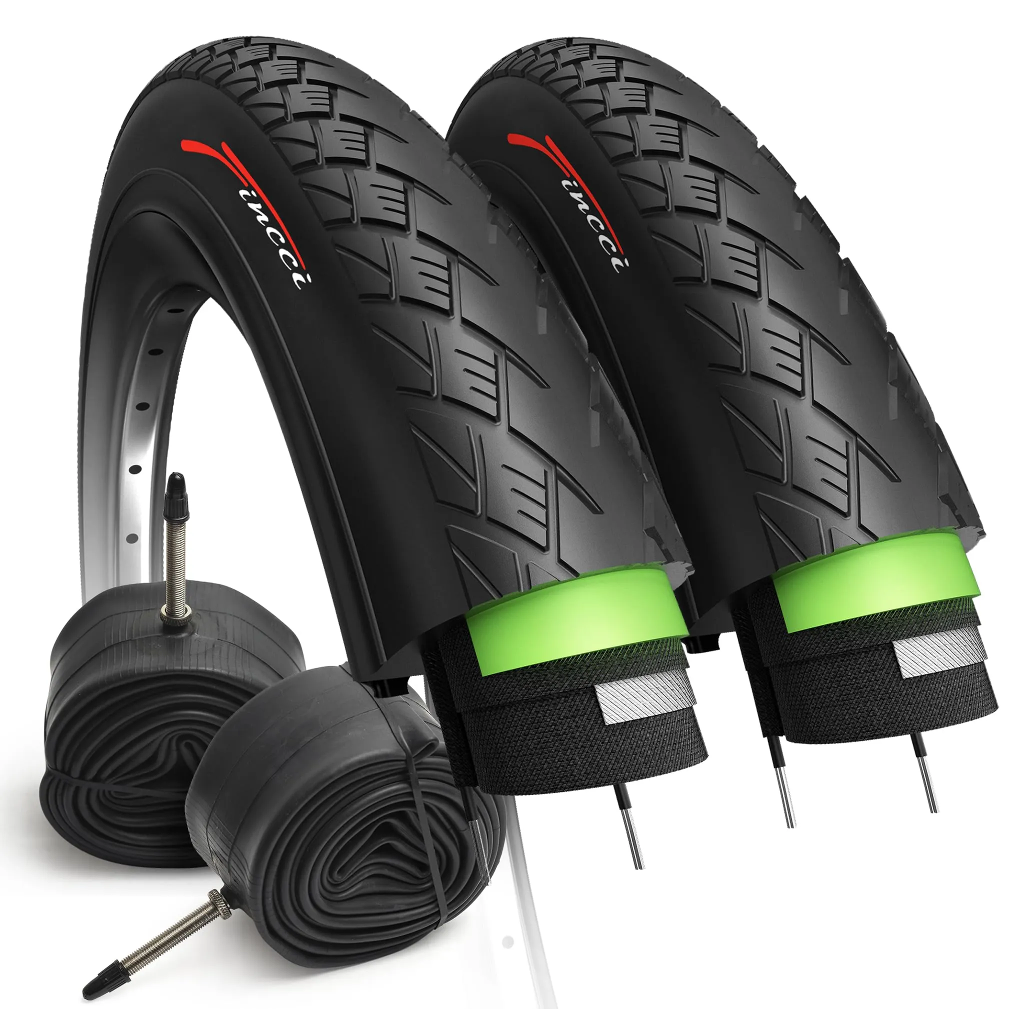Fincci 700x38c Foldable Bike Tires & 48mm Presta Valve Tubes - Pack of 2 with Antipuncture Protection