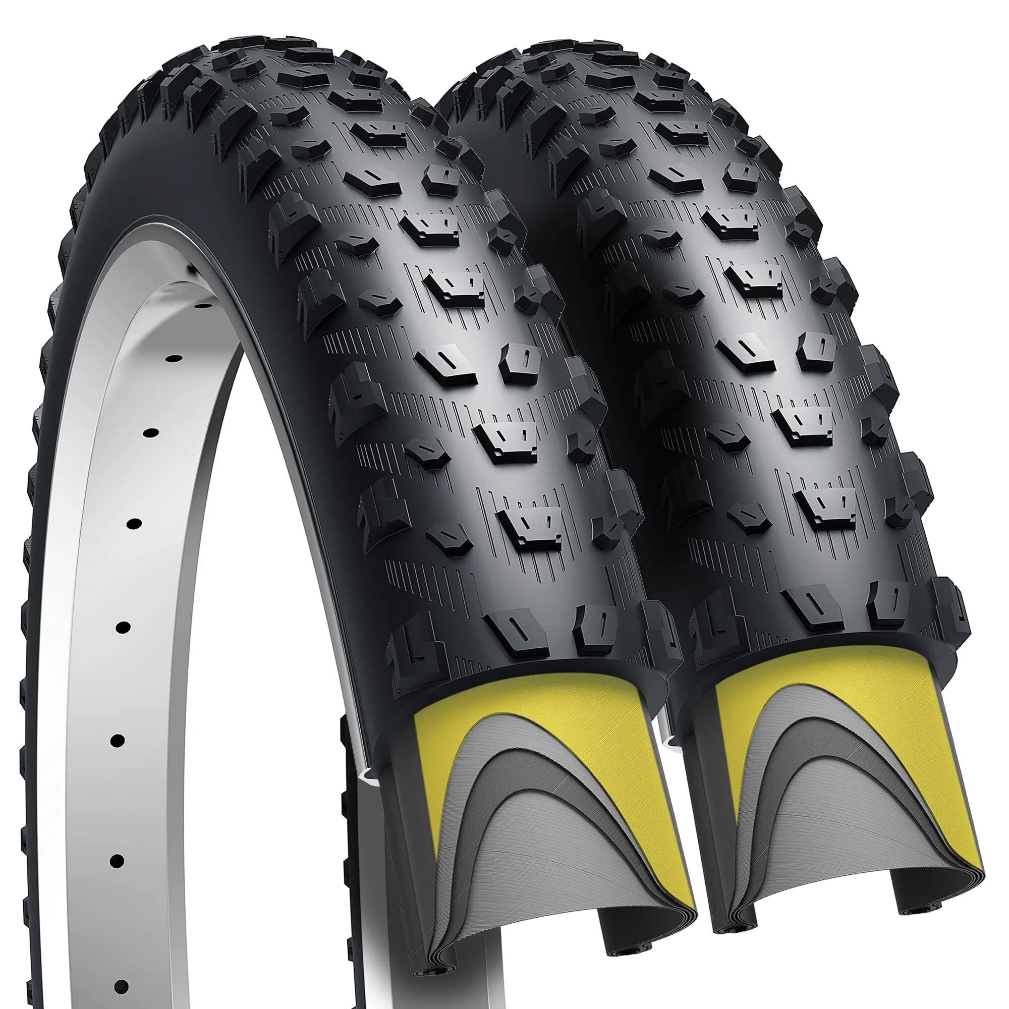 Fincci Fat Tires 29 x 2.6 Inch Folding with Nylon Protection - 2-Pack for Mountain Biking