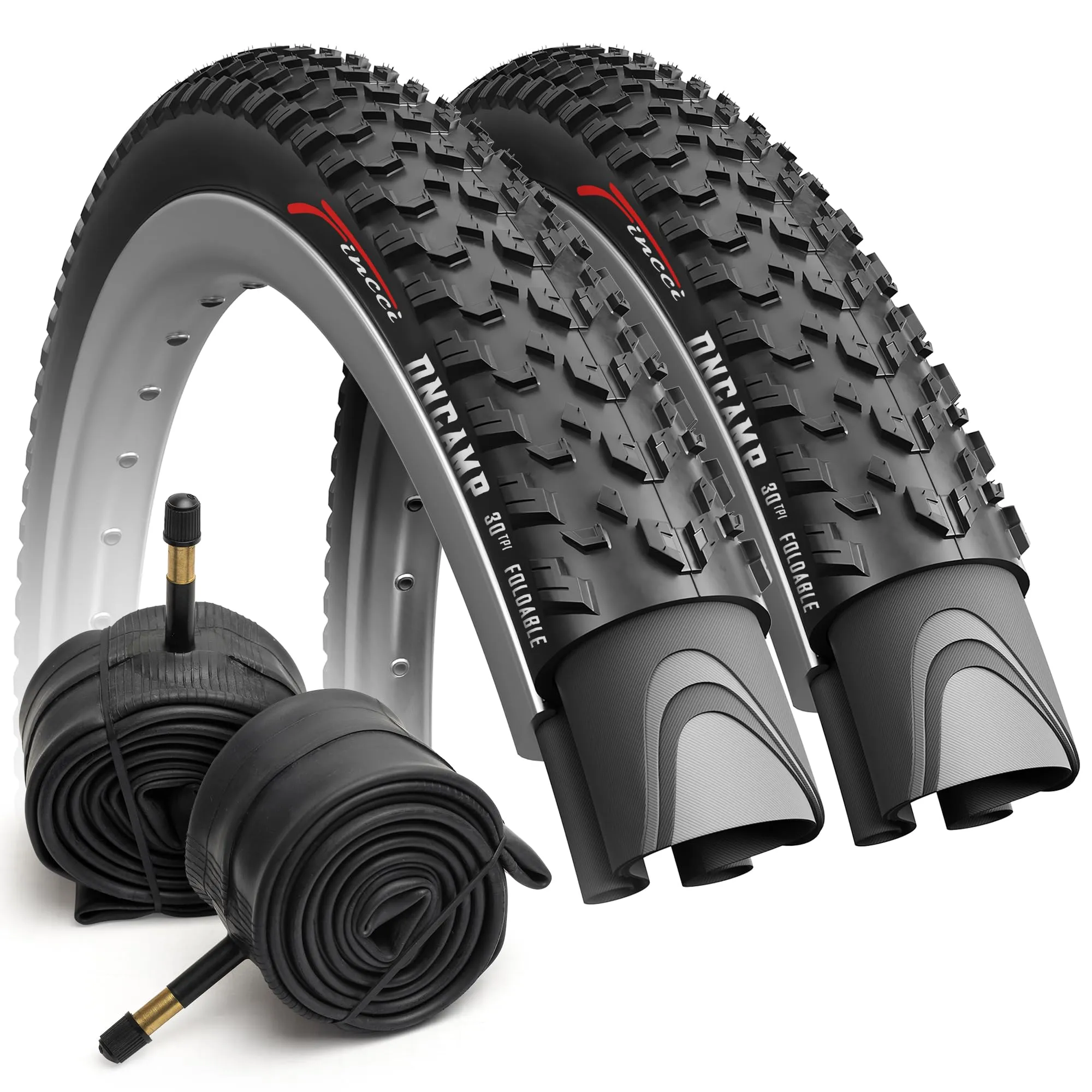 Fincci Foldable 27.5 x 2.10 Inch Bike Tyres with Schrader Tubes - Ideal for MTB, Road & Offroad