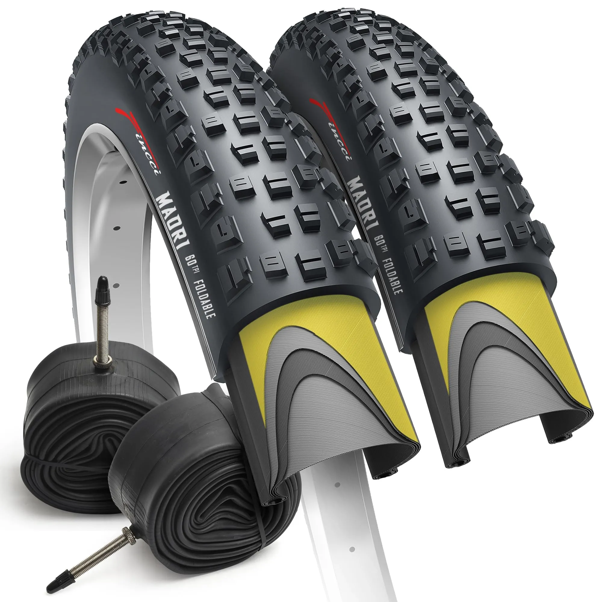 Fincci Maori 29 x 2.25 Inch Bike Tire with 48mm Presta Valve Tubes for Mountain and Gravel Bikes