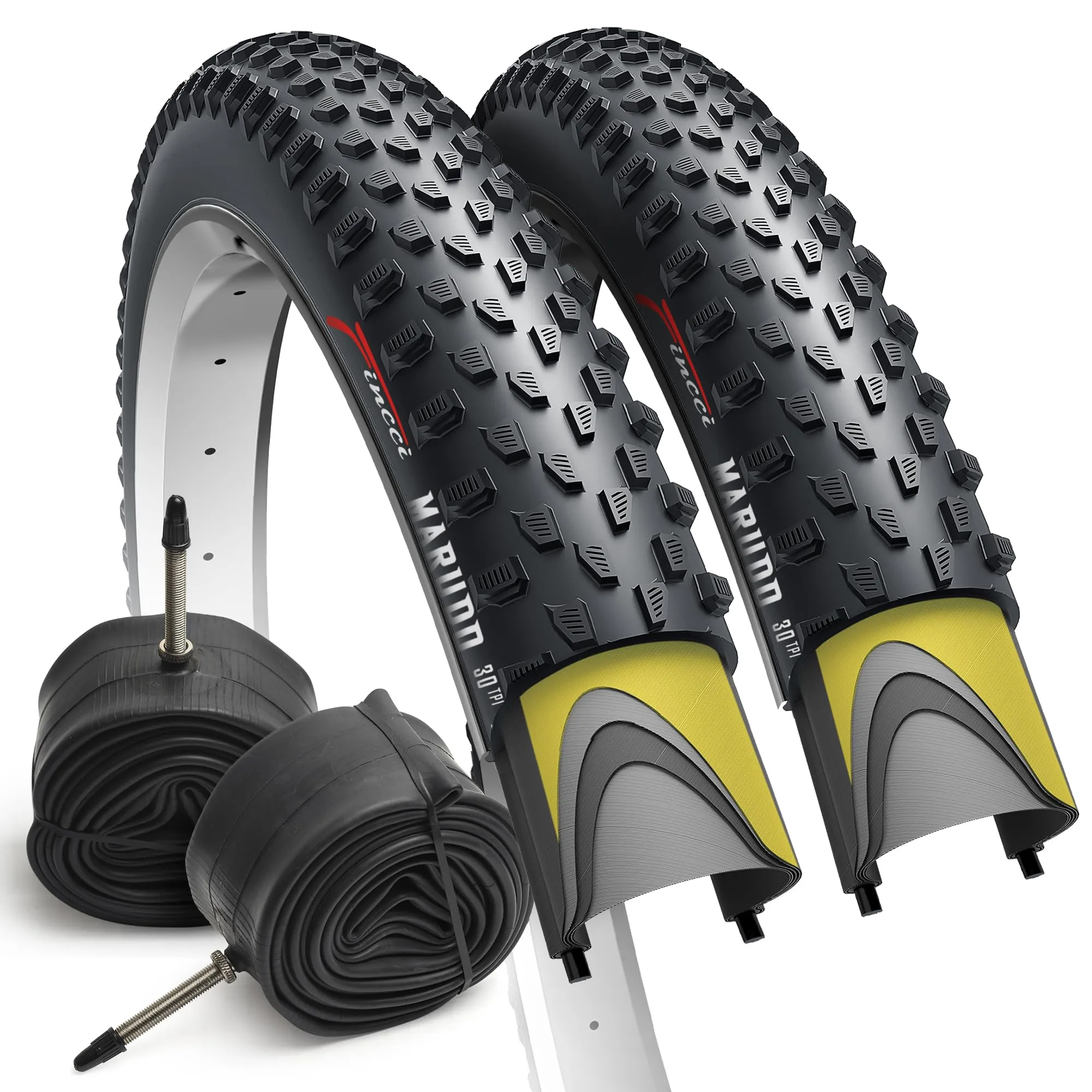Fincci MARUDO 29 x 2.10 Inch Bike Tire - Foldable, Anti-Puncture, Presta Valve Tubes - Pack of 2