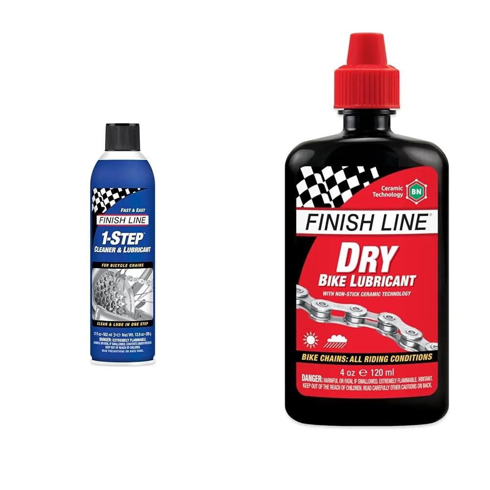 Finish Line 1-Step Cleaner & Dry Teflon Lube Set - 17oz Cleaner & 4oz Squeeze Bottle for Bicycles