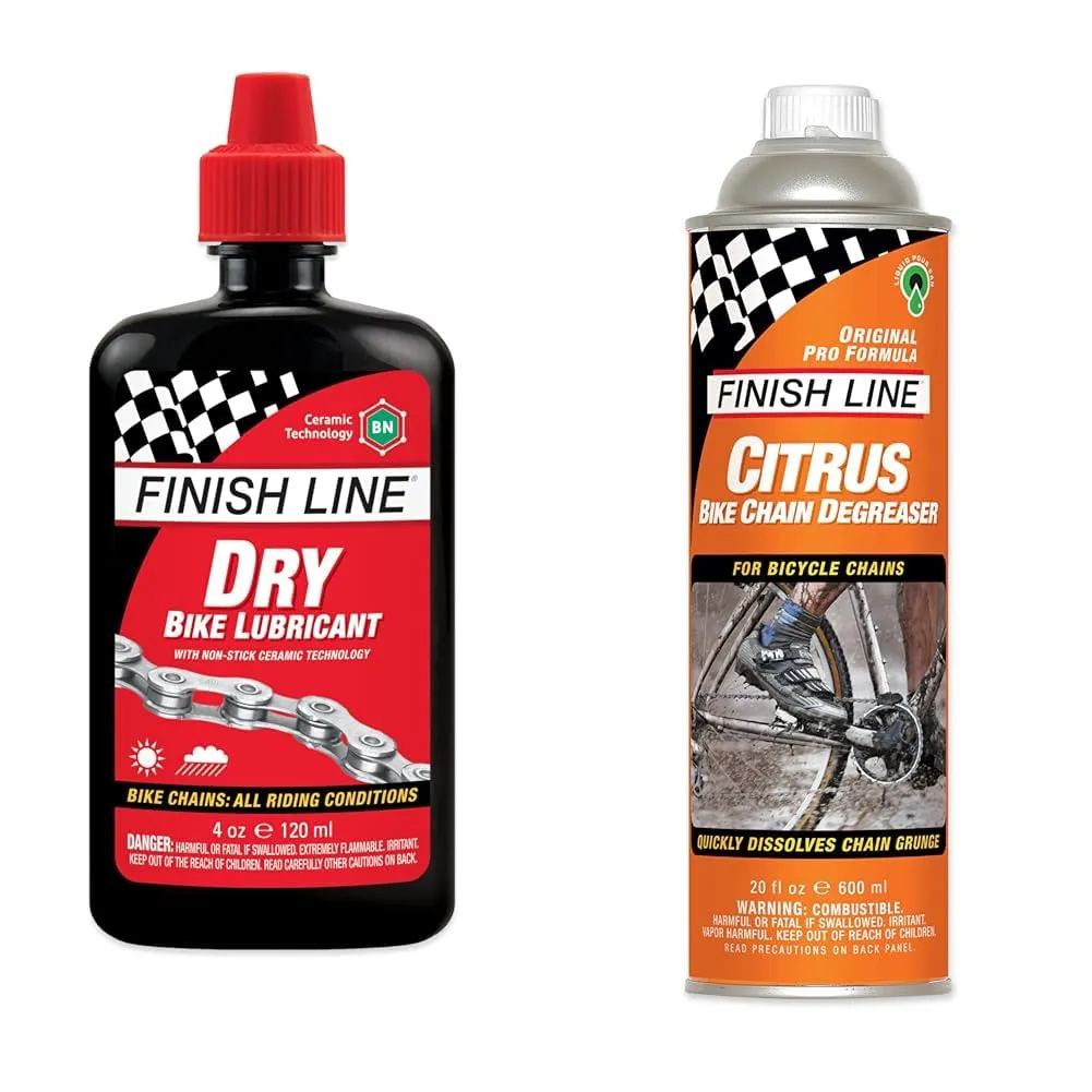 Finish Line Bicycle Chain Lube and Degreaser Bundle - 4oz Dry Teflon Lube & 20oz Citrus Degreaser