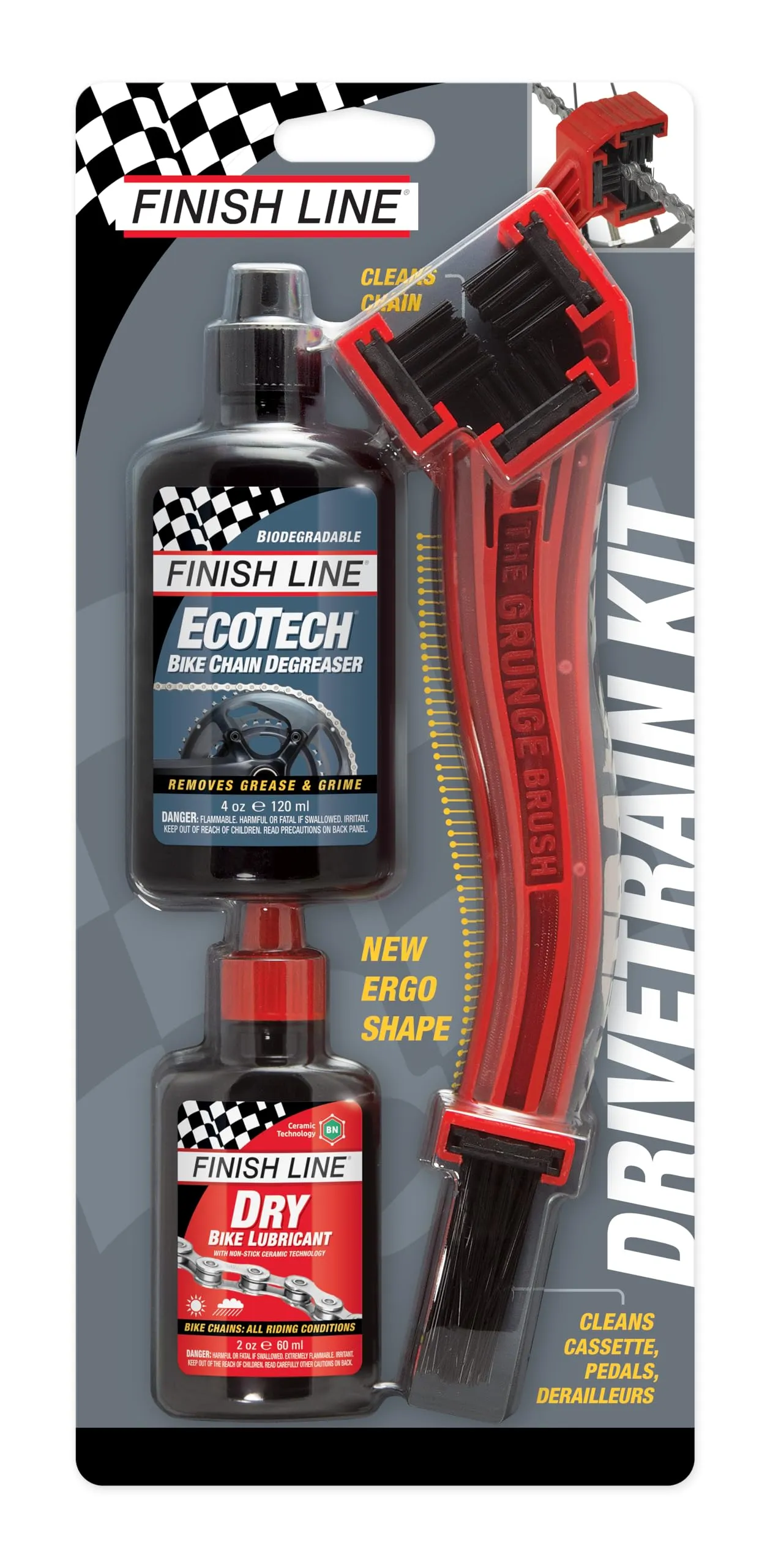 Finish Line Drivetrain Kit: Grunge Brush, 2 oz Dry Lube, 4 oz EcoTech Degreaser