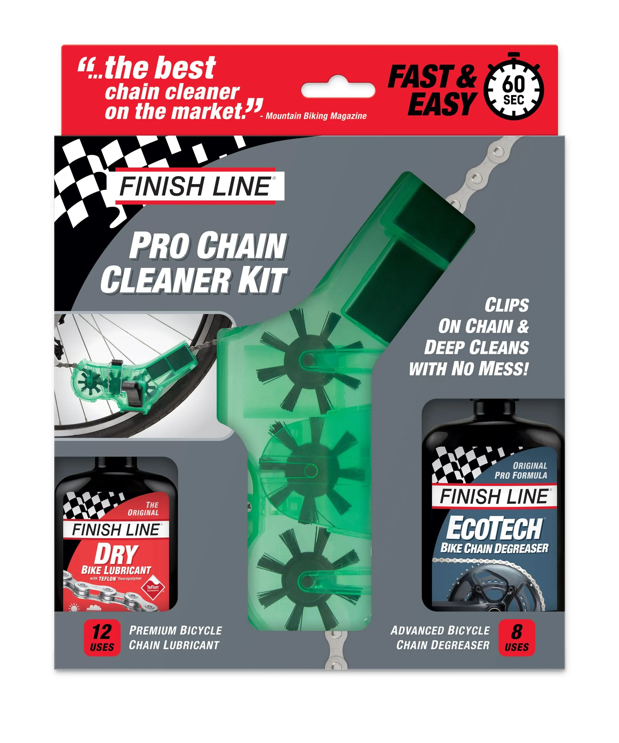 Finish Line Heavy-Duty Bicycle Chain Cleaner with EcoTech Cleaner & Degreaser, 4 oz