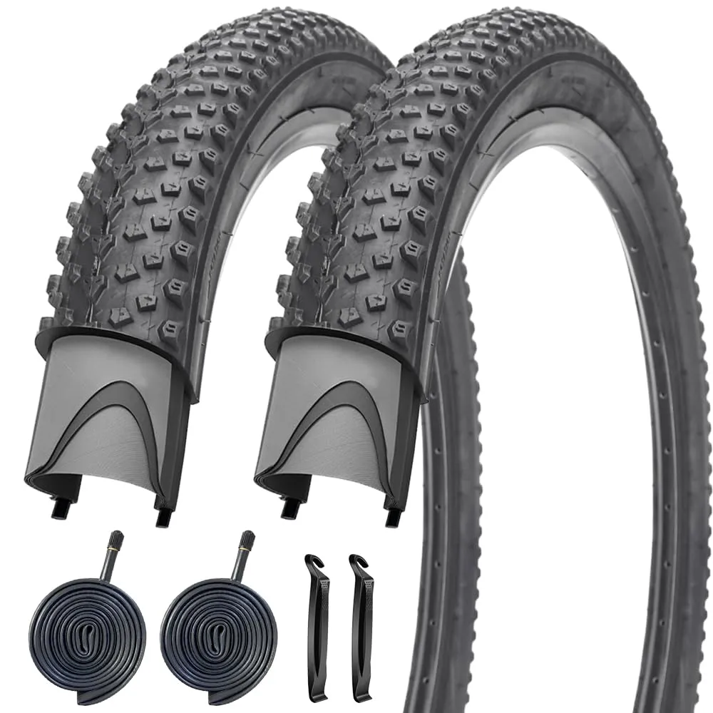 Folding 26 x 2.125 Bike Tires with Inner Tubes & Tire Levers - Durable, Puncture-Resistant, for Mountain Biking