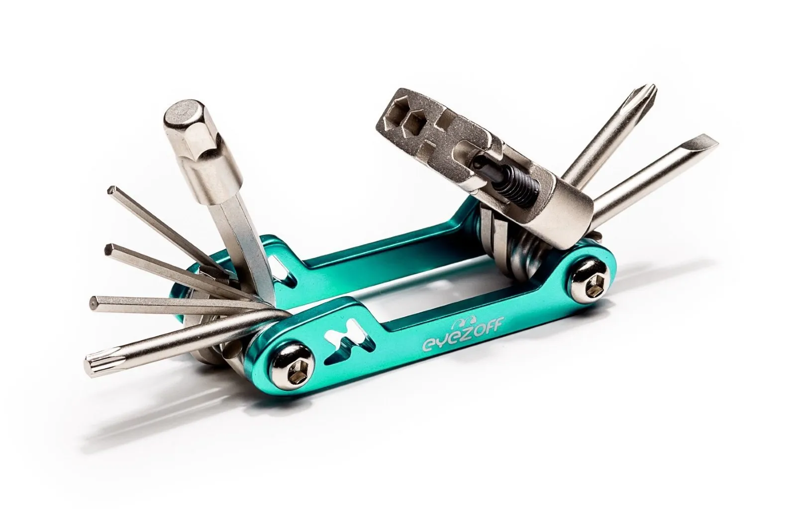 Folding Bicycle Multi Tool with 18 Functions - Aquamarine/Silver, Compact & Lightweight