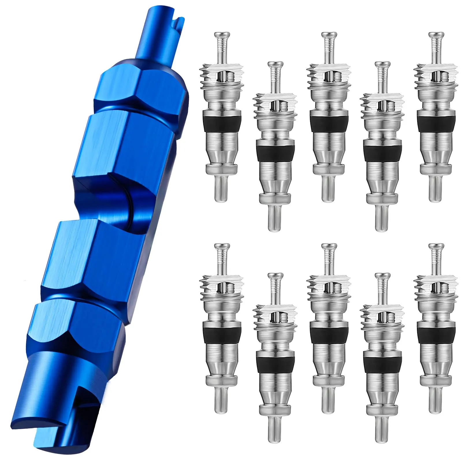 Frienda Valve Core Remover Tool Kit with 10 Brass Valve Cores for Bicycles, SUVs & More