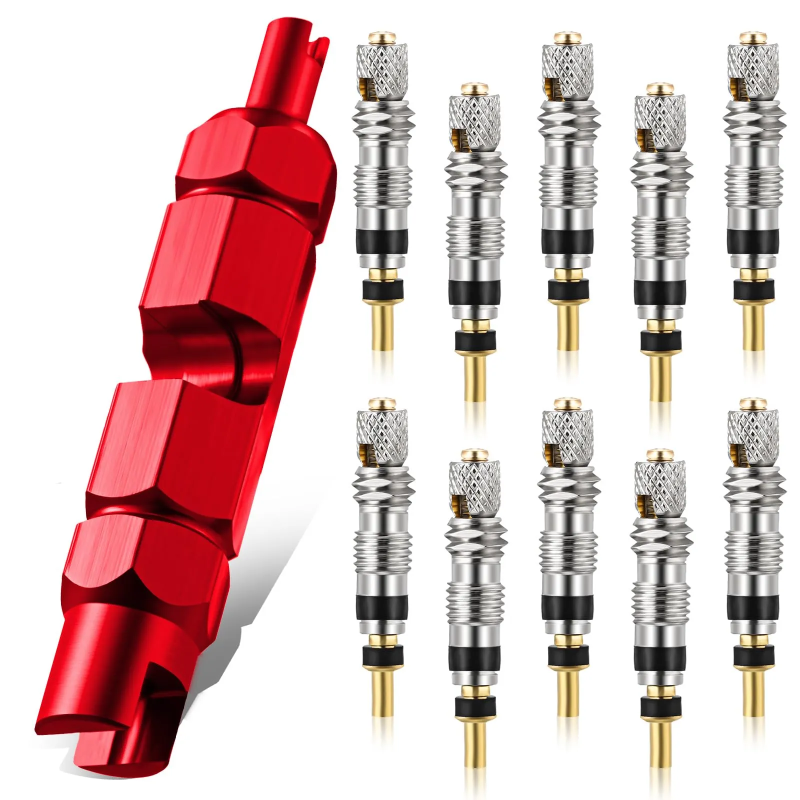 Frienda Valve Core Remover Tool Kit with 10 Brass Valve Cores for Bikes, Cars, and Motorcycles