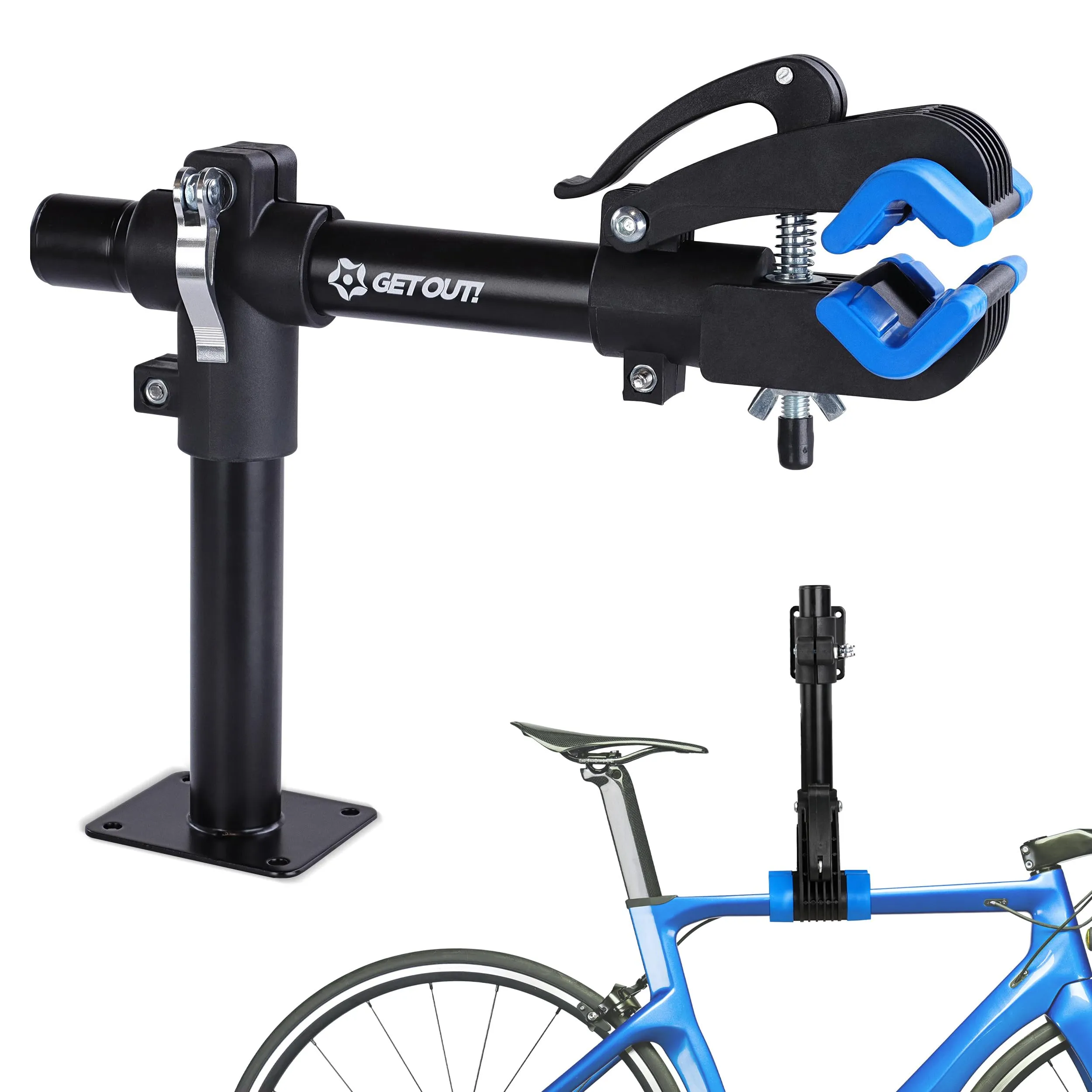 Get Out! Bike Repair Stand - Wall or Bench Mount Bicycle Clamp for Mountain, Road, Electric Bikes