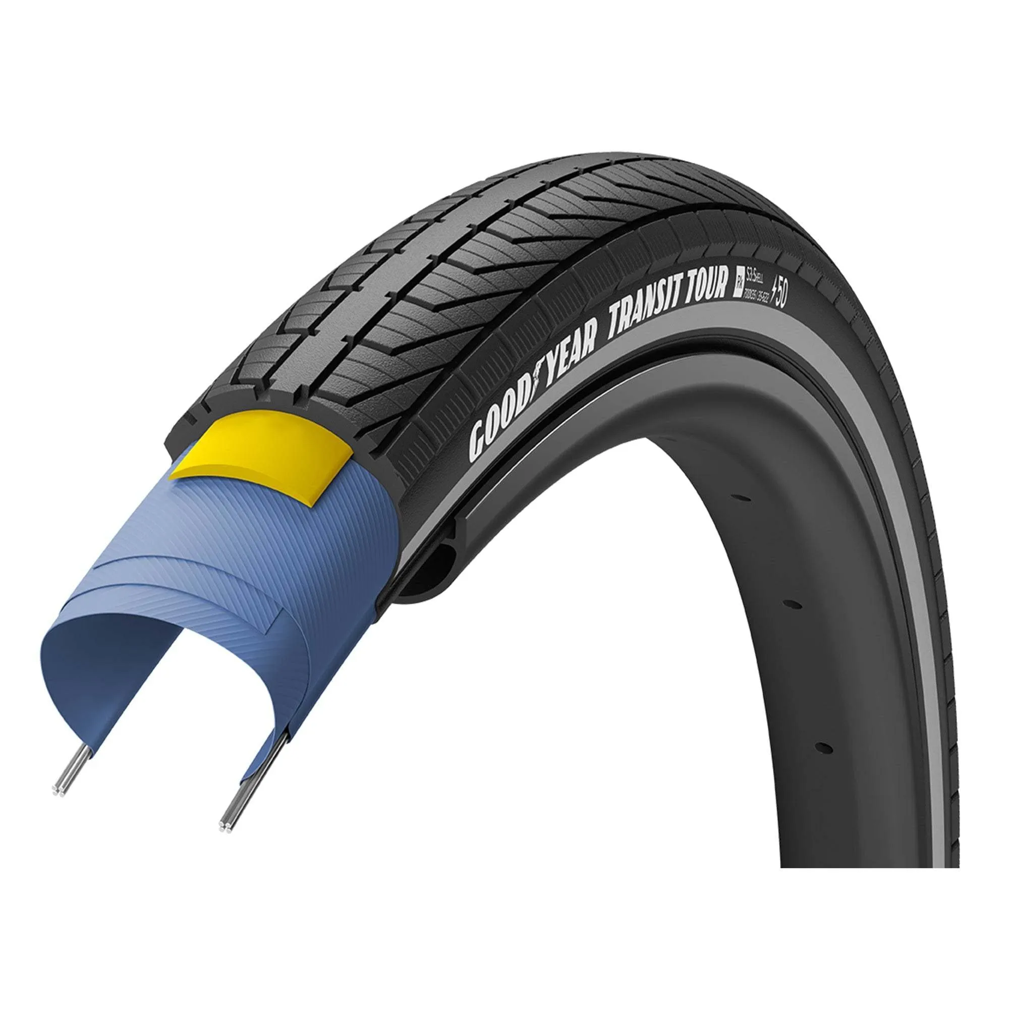 Goodyear Transit Tour Tire 700x35C Wire Clincher Dynamic Silica4 S3 Shell 60TPI Black