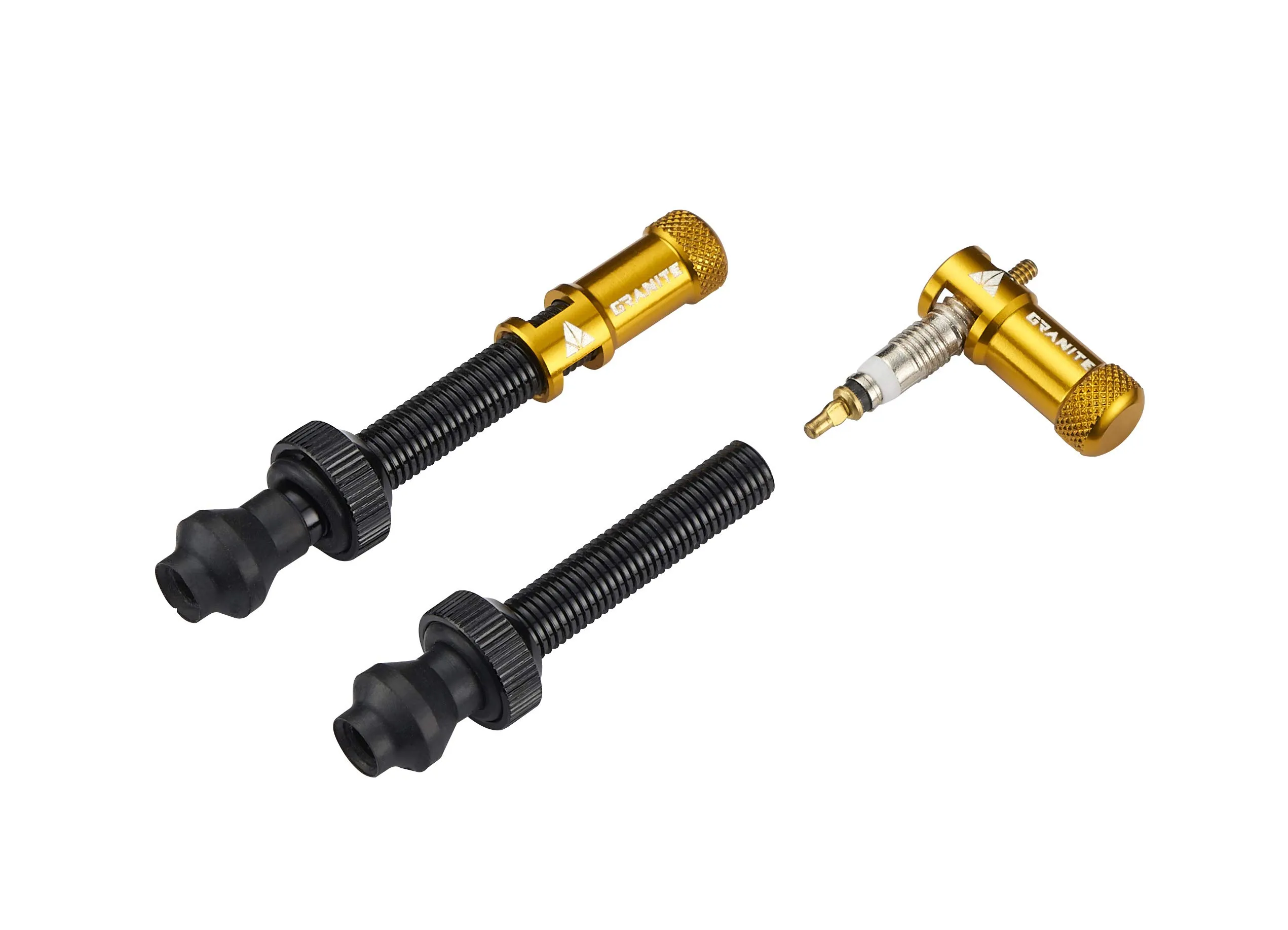 Granite Juicy Nipple Valve Cap and Presta Valve Stem Set (Gold) - Durable Bike Tire Dust Covers