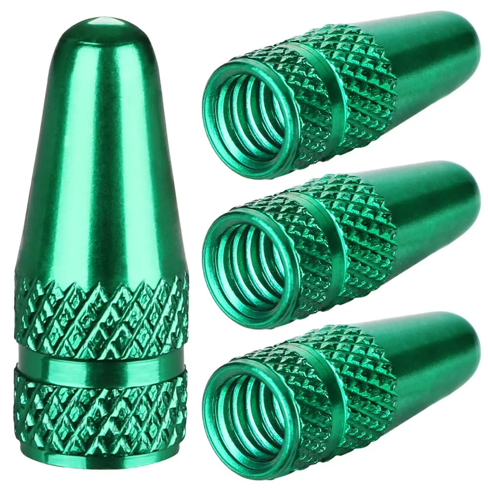 Green Aluminum Anodized Presta Valve Caps for MTB, Road, Hybrid & Fat Bikes - 4 Pack
