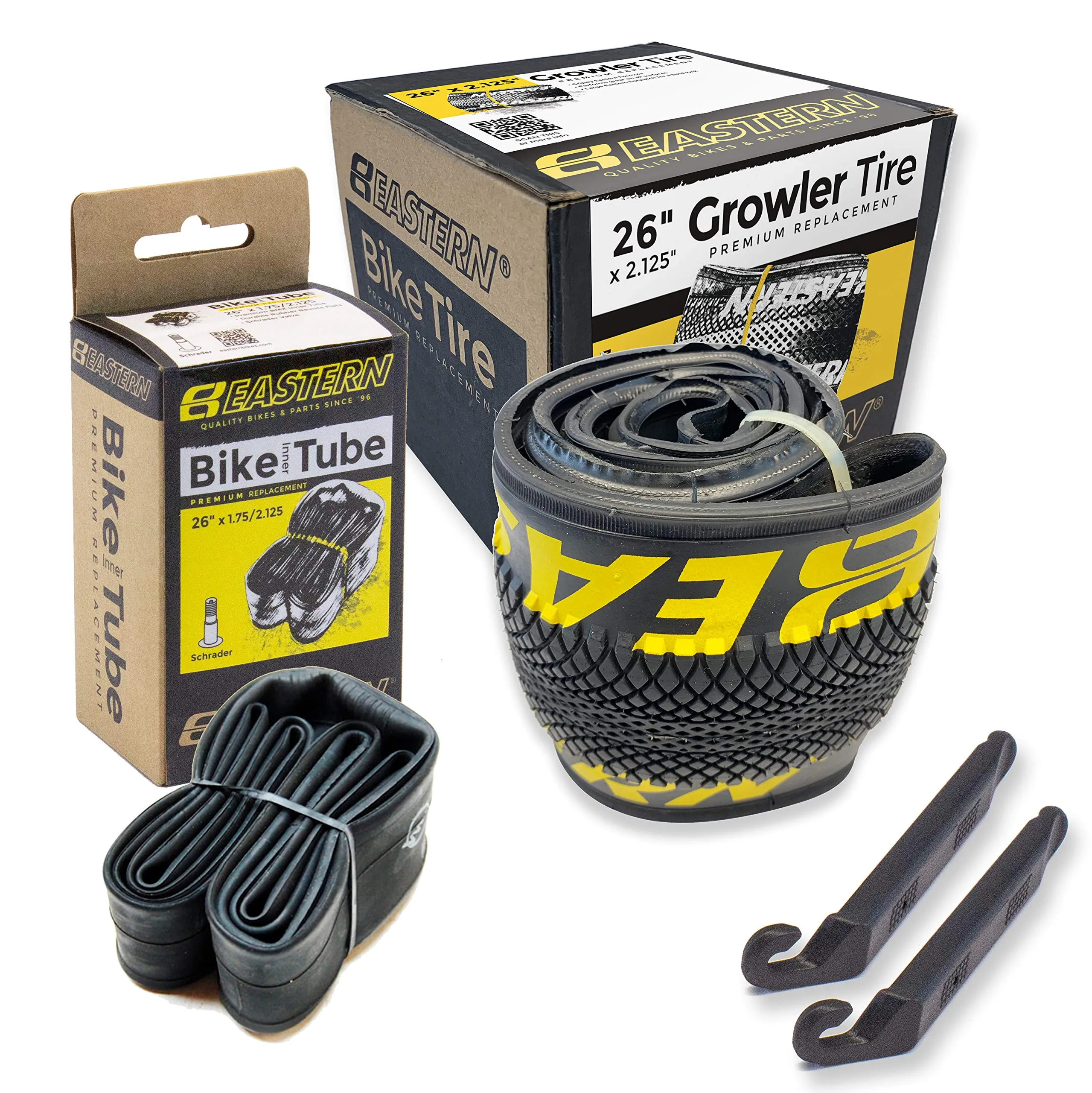 Growler Tire Replacement Kit 26 x 2.125 Inch with Tools & Optional Inner Tubes by Eastern Bikes