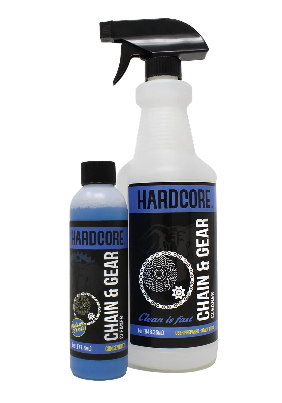 HARDCORE Chain & Gear Cleaner Kit - Eco-Friendly 6 oz Concentrate with 32 oz Trigger Sprayer