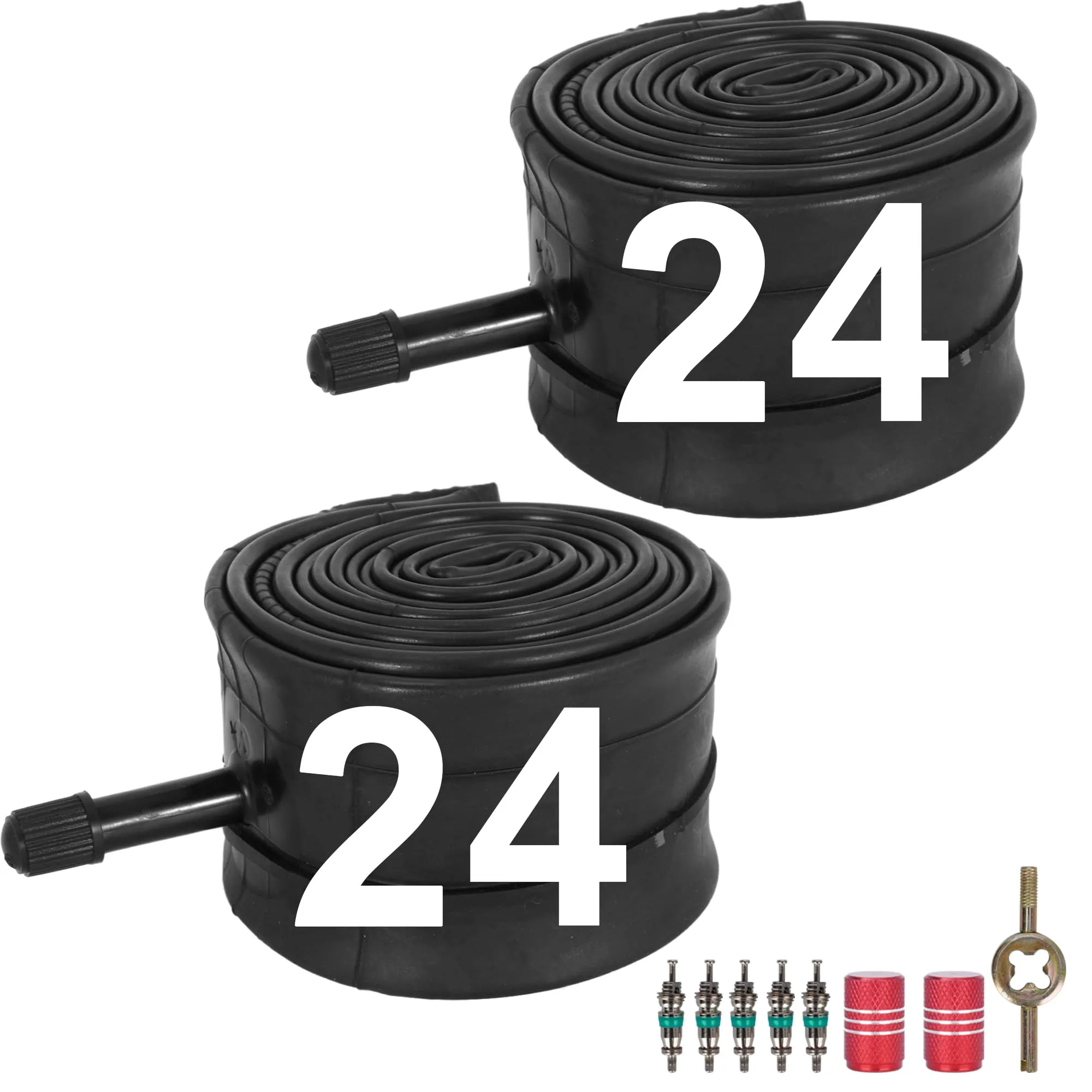 Heavy Duty 24x2.125/2.40 Inner Tube with 32mm Schrader Valve for Mountain and Cruiser Bikes - 2 Pcs