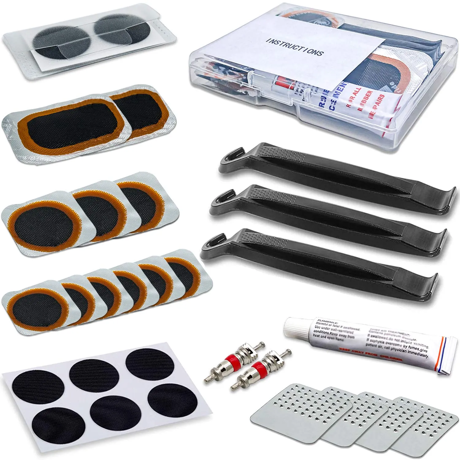 Heavy Duty Bike Tire Repair Kit - Portable Bicycle Patch Kit with 11 Patches & 2-Year Assurance