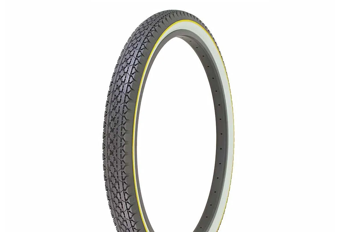 Heavy Duty Diamond Bike Tire 26 x 2.125 Black/White Side Wall Yellow Line by Duro