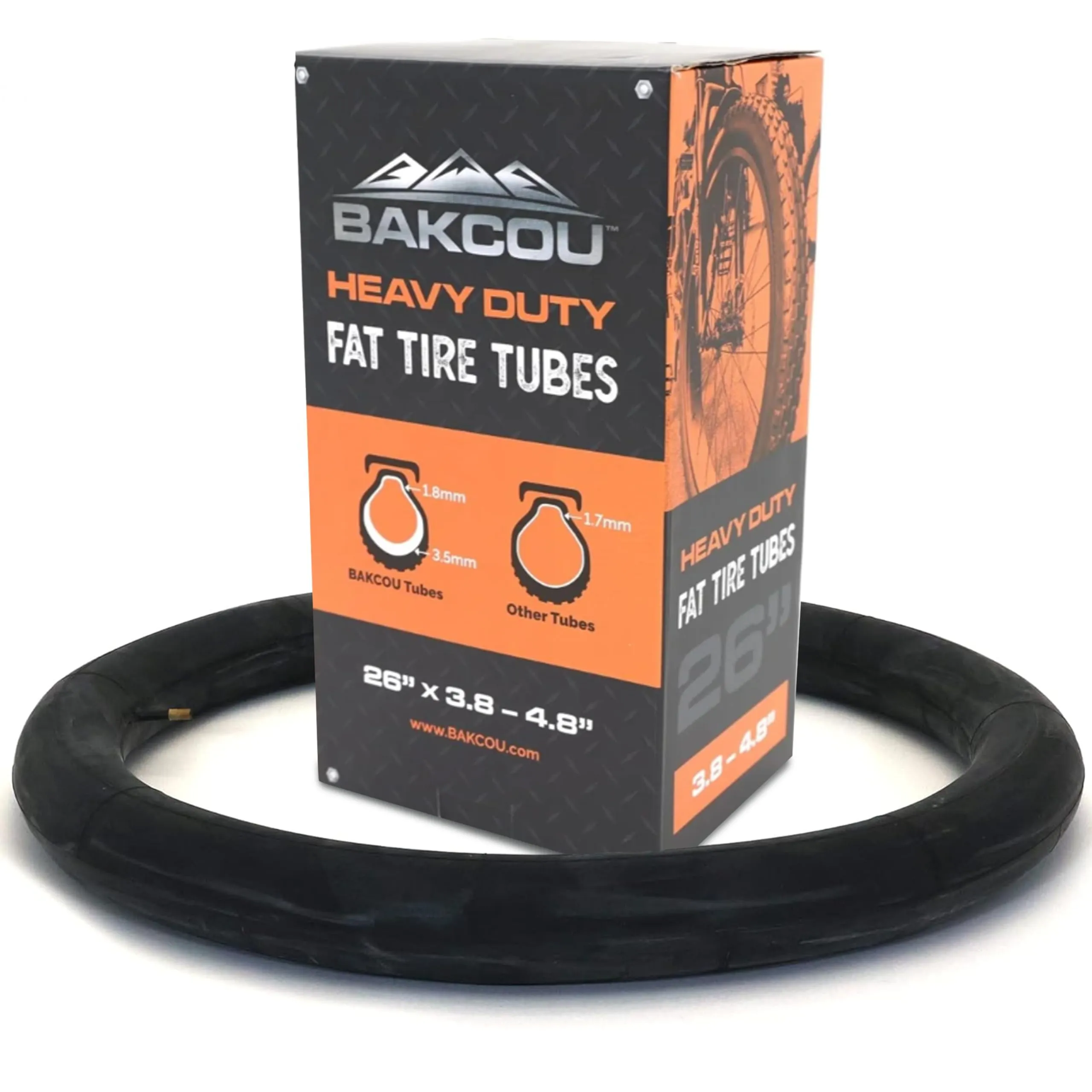 Heavy Duty Fat Tire Tube by Bakcou - 26x4, Military-Grade Butyl Rubber, 3.5mm Thickness, Schrader Valve