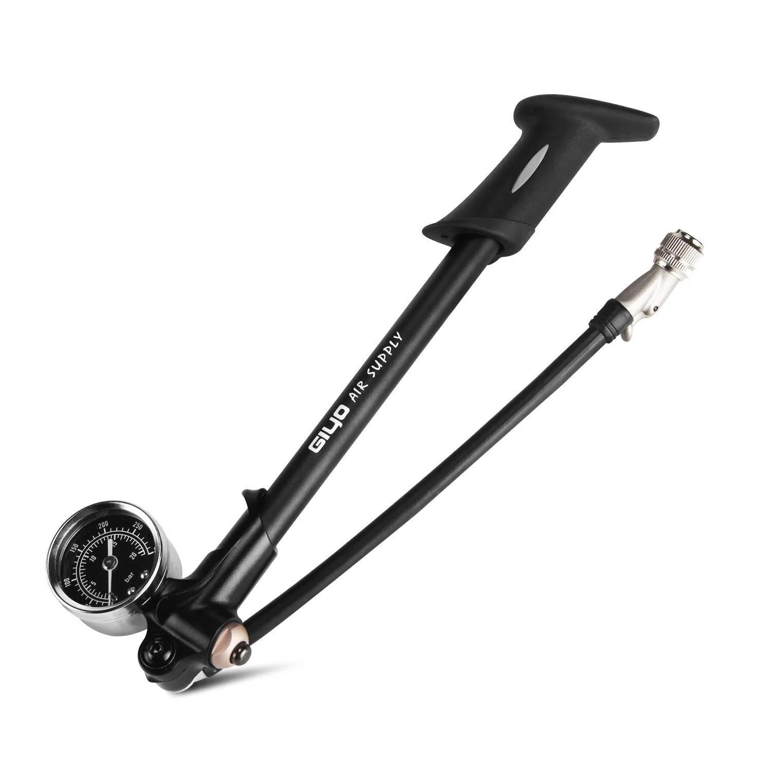 High Pressure Shock Pump 300 PSI Max for Fork & Rear Suspension - Lever Lock No Air Loss (Black)