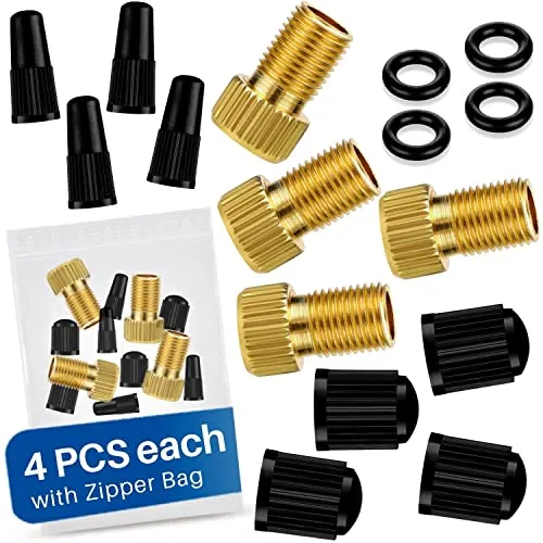 HiLo Sports Presta Valve Adapter Set - 4 Adapters, 8 Caps, Manual - Convert Presta to Schrader