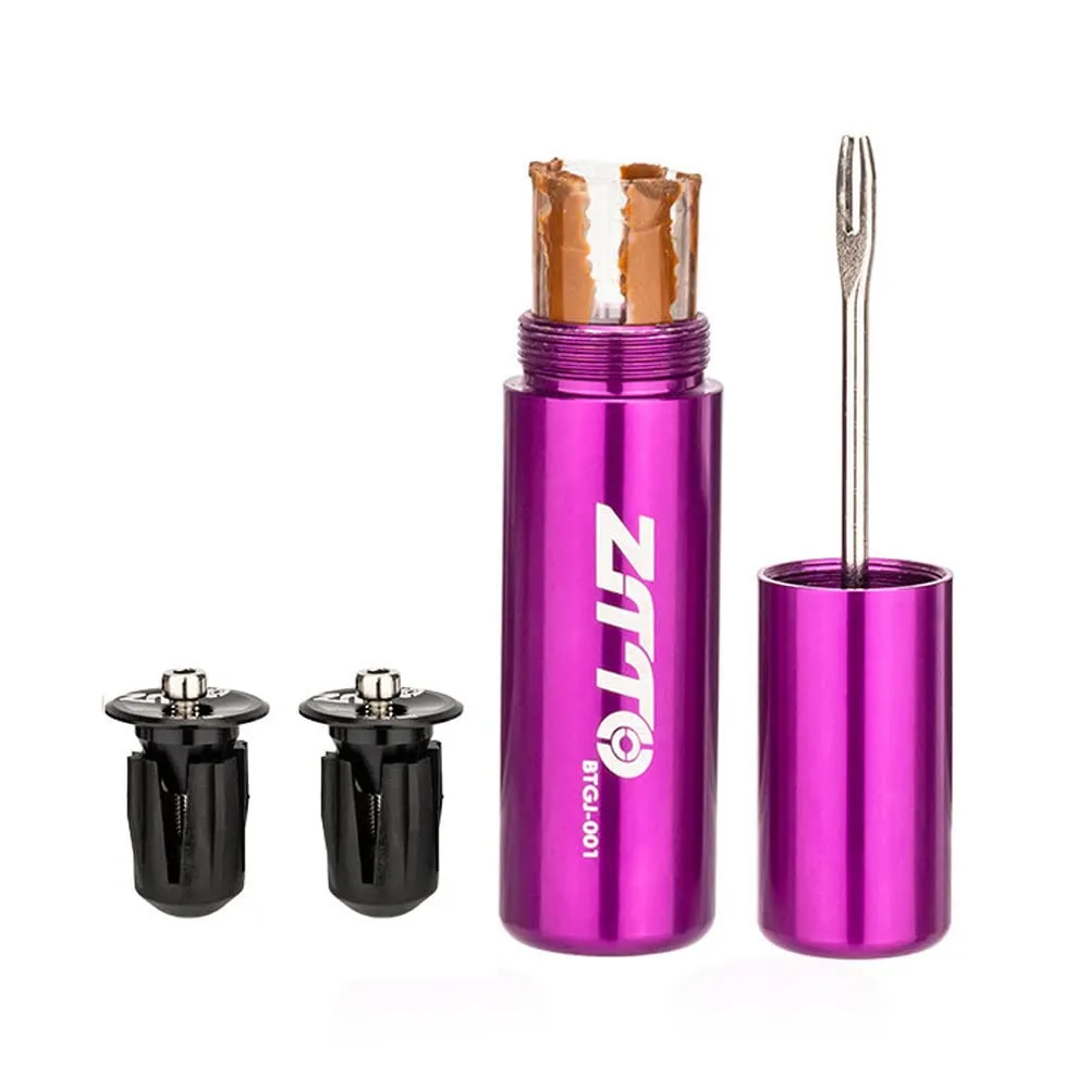 HUIOP Tubeless Tire Repair Kit for Mountain & Road Bikes - 5 Strips, 2 Handlebar Plugs, Purple