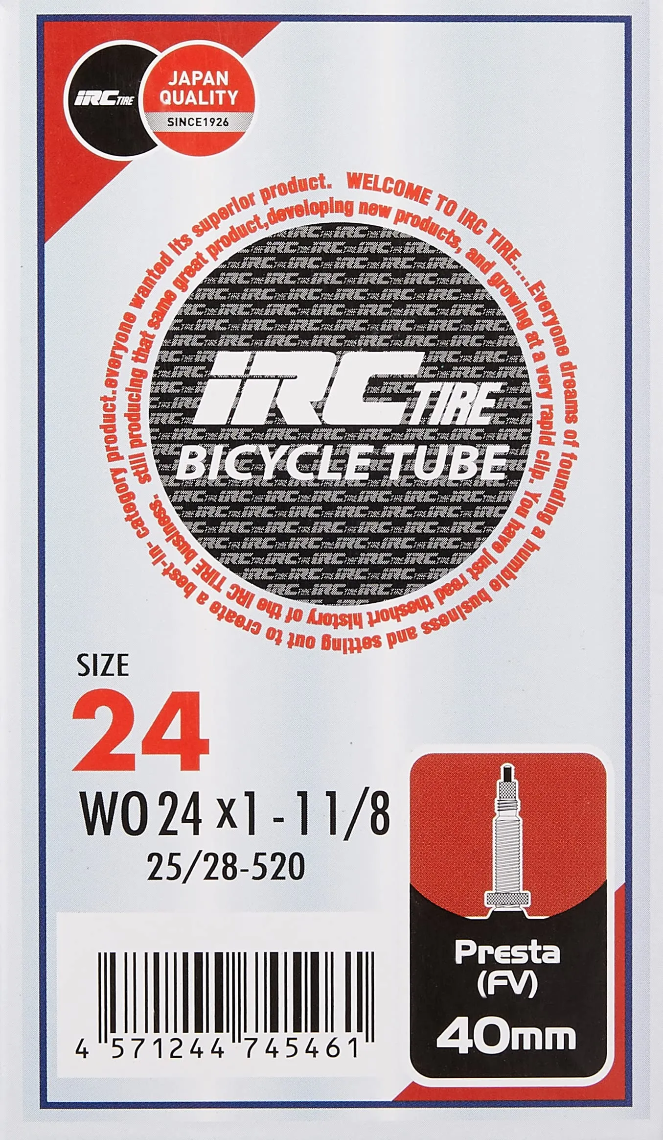 IRC 20X1 3/8 Butyl Rubber Bicycle Tube with Presta Valve for Superior Air Retention