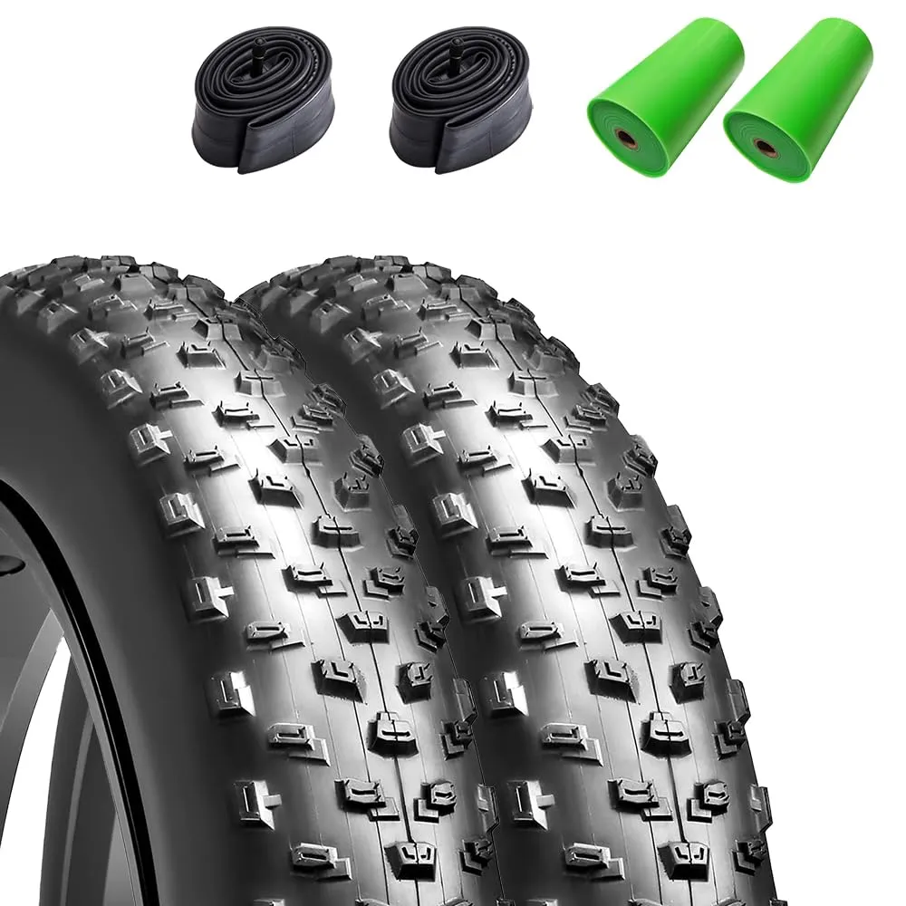 JILUER 20/26 x 3.0/4.0 Fat Bike Tire & Tube Liner Set - 2 Pack with Puncture Resistance