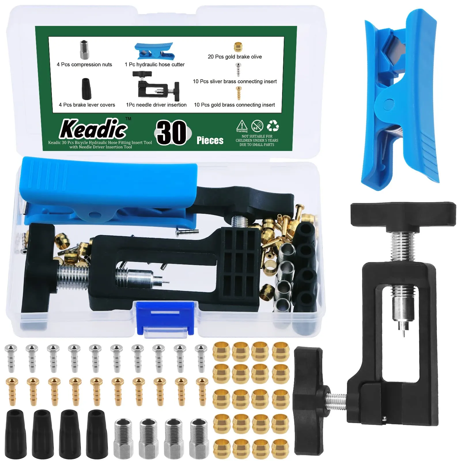 Keadic 50 Pcs Bicycle Hydraulic Hose Fitting Insert Tool Kit for BH90/BH59, Includes Cutter