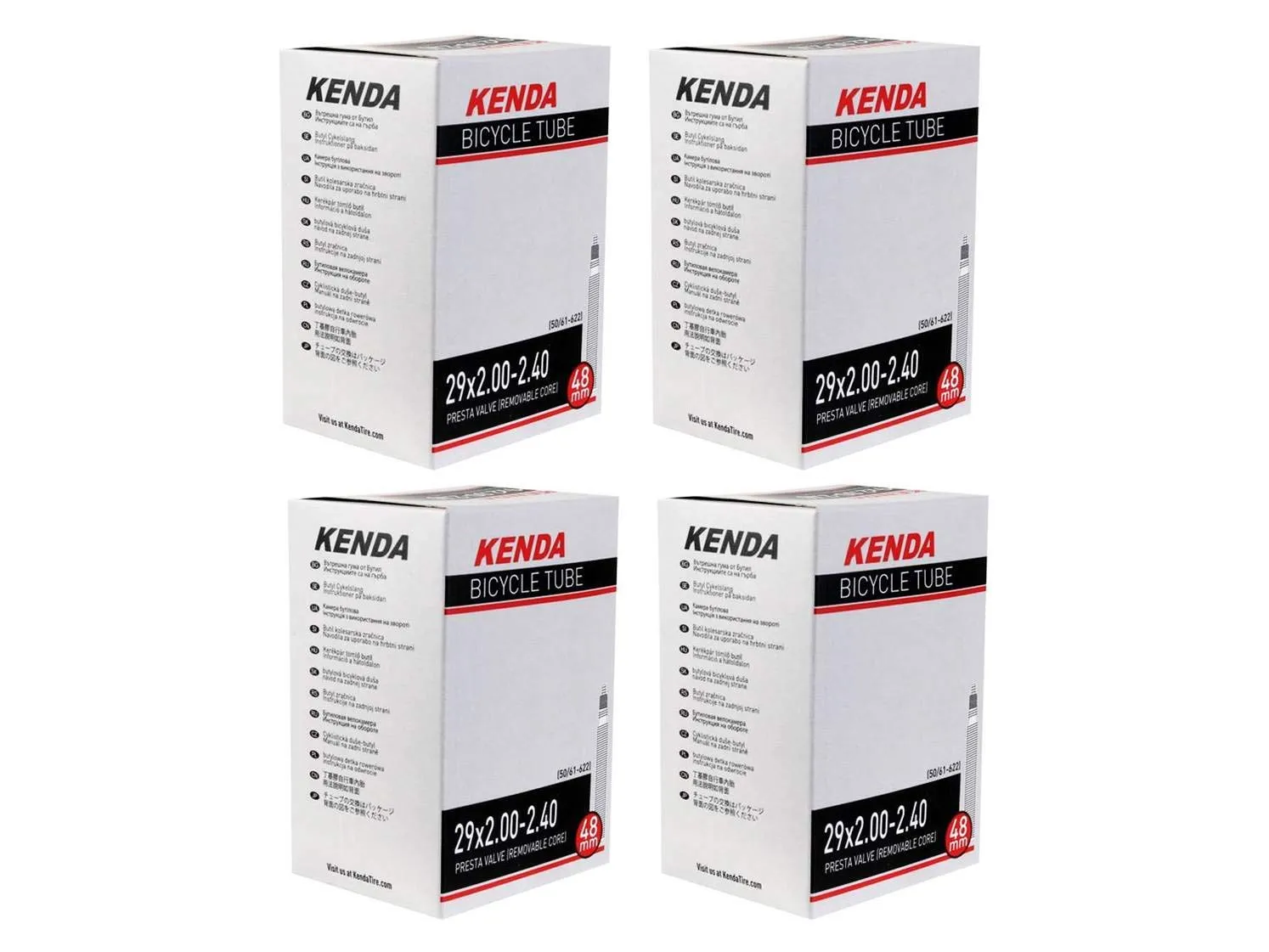 Kenda 29er Bicycle Tube 29x2.0/2.4' 48mm Presta Valve 4-Pack with Decal - Durable MTB Quality