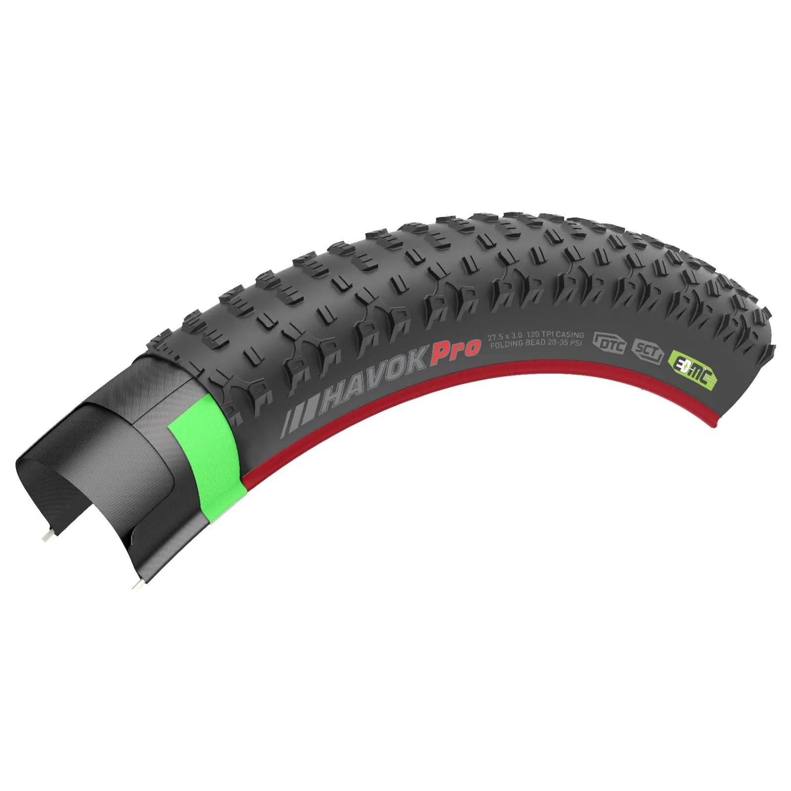 Kenda Havok Pro Tubeless Ready 27.5'' Folding Tire - Black, 120TPI, Ramped Knobs, Plus Size