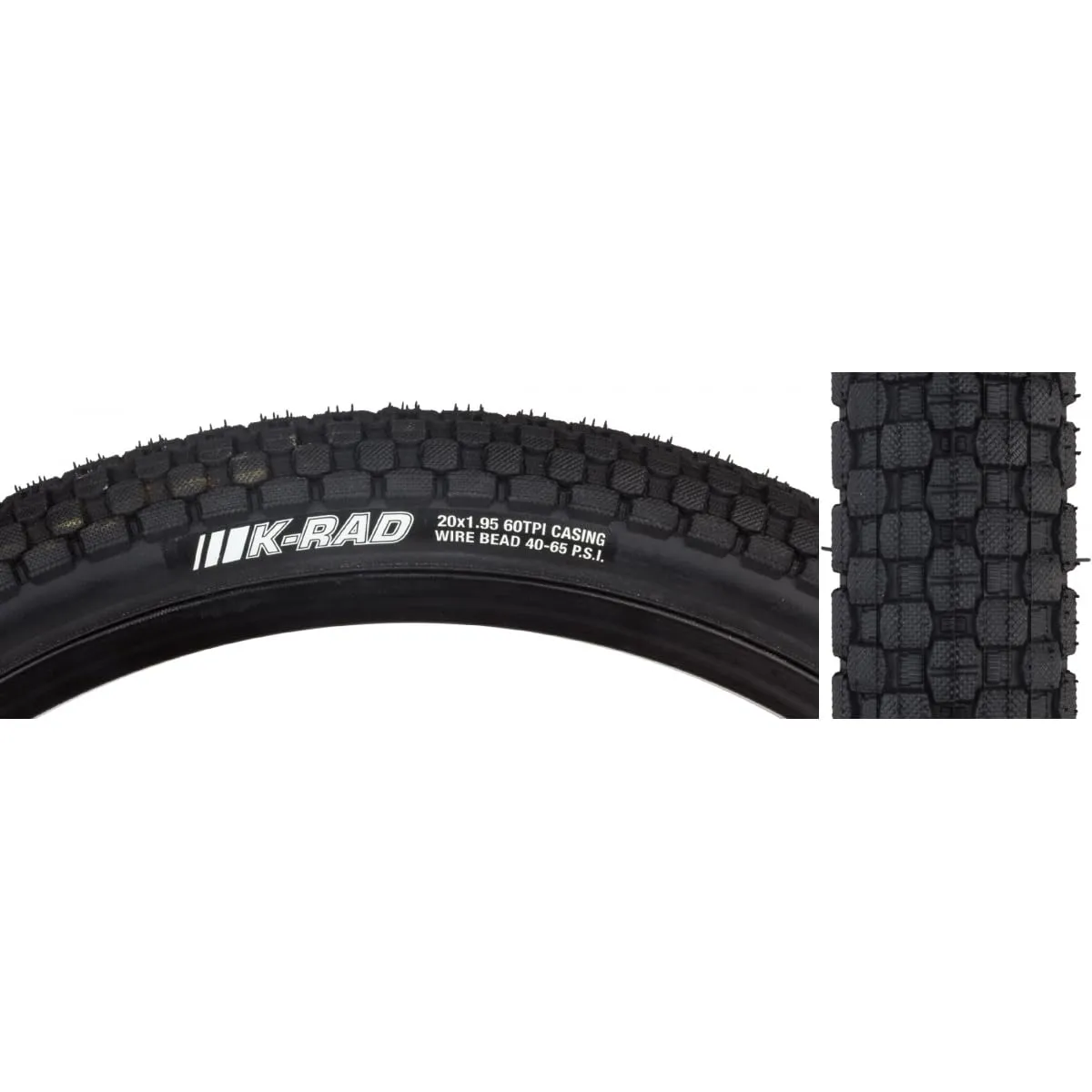 KENDA K-Rad 20X1.95 BMX Tire Black Wire - Durable Street Park Performance Tire 60TPI