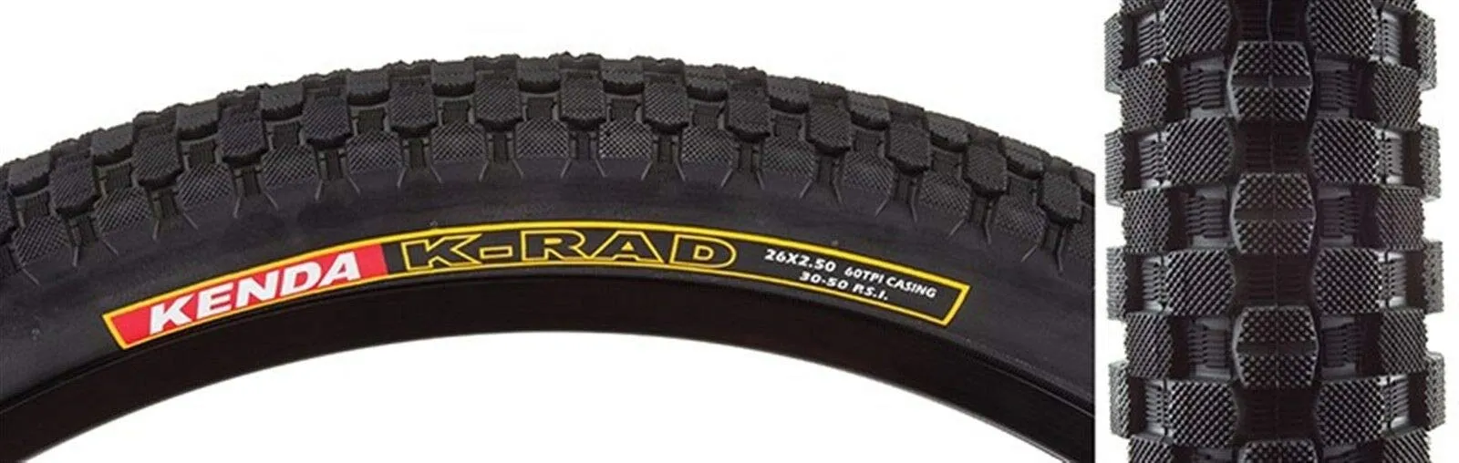 Kenda K-Rad Tire 26X2.5 - Fast Rolling, Low Profile, Inverted Tread Design for All Terrain