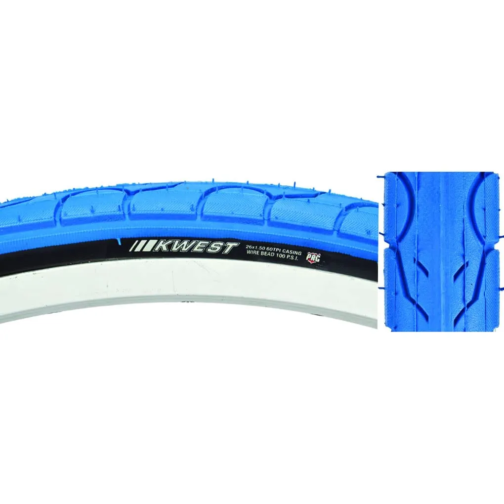 KENDA Ken Kwest 26x1.5 Bicycle Tire - Blue/BSK, 100Lb - High Traction & Speed for Commuters