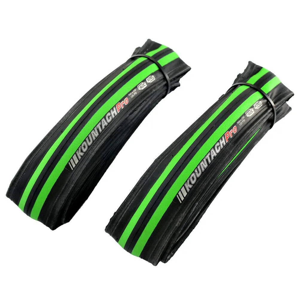 KENDA Kountach K1092 700 x 23C Road Bike Folding Tire, Black/Green, Set of 2, Superior Control
