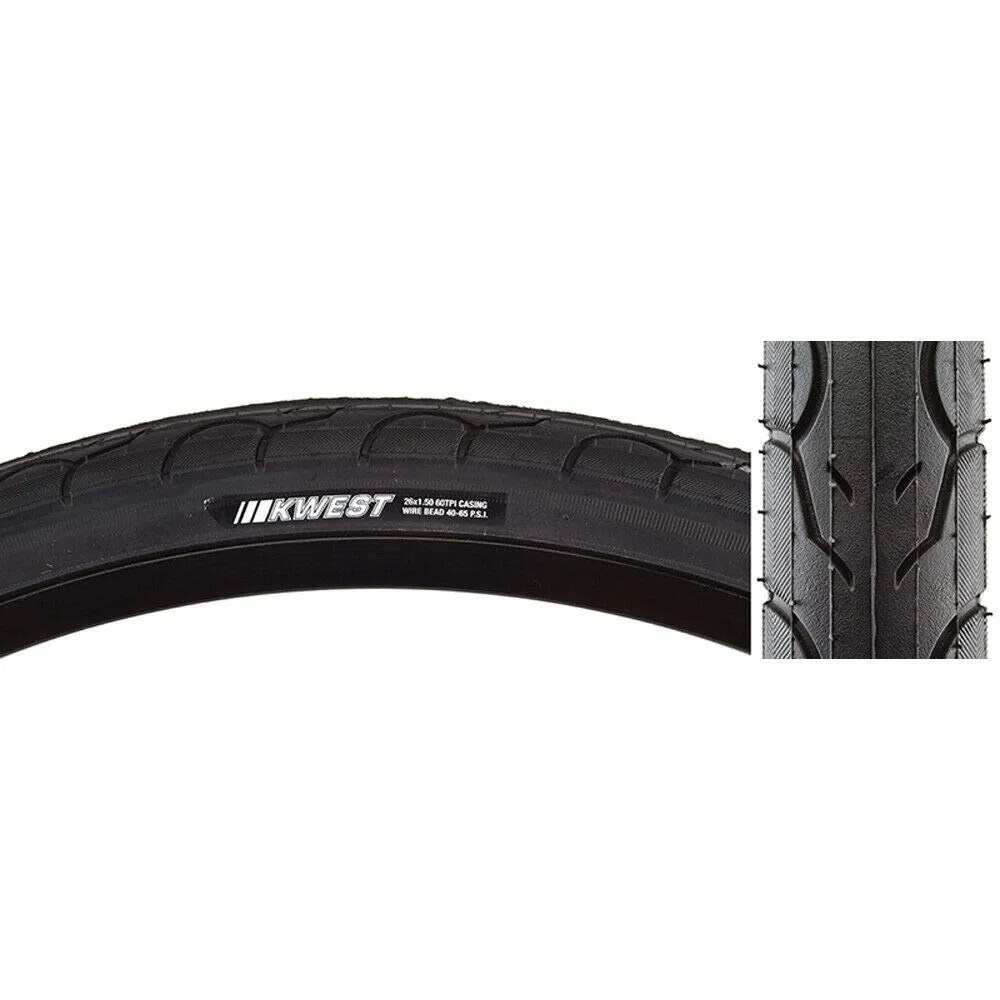 Kenda Kwest 26x1.5' Black Tire - 60TPI Wire Clincher for Smooth Commuter Performance